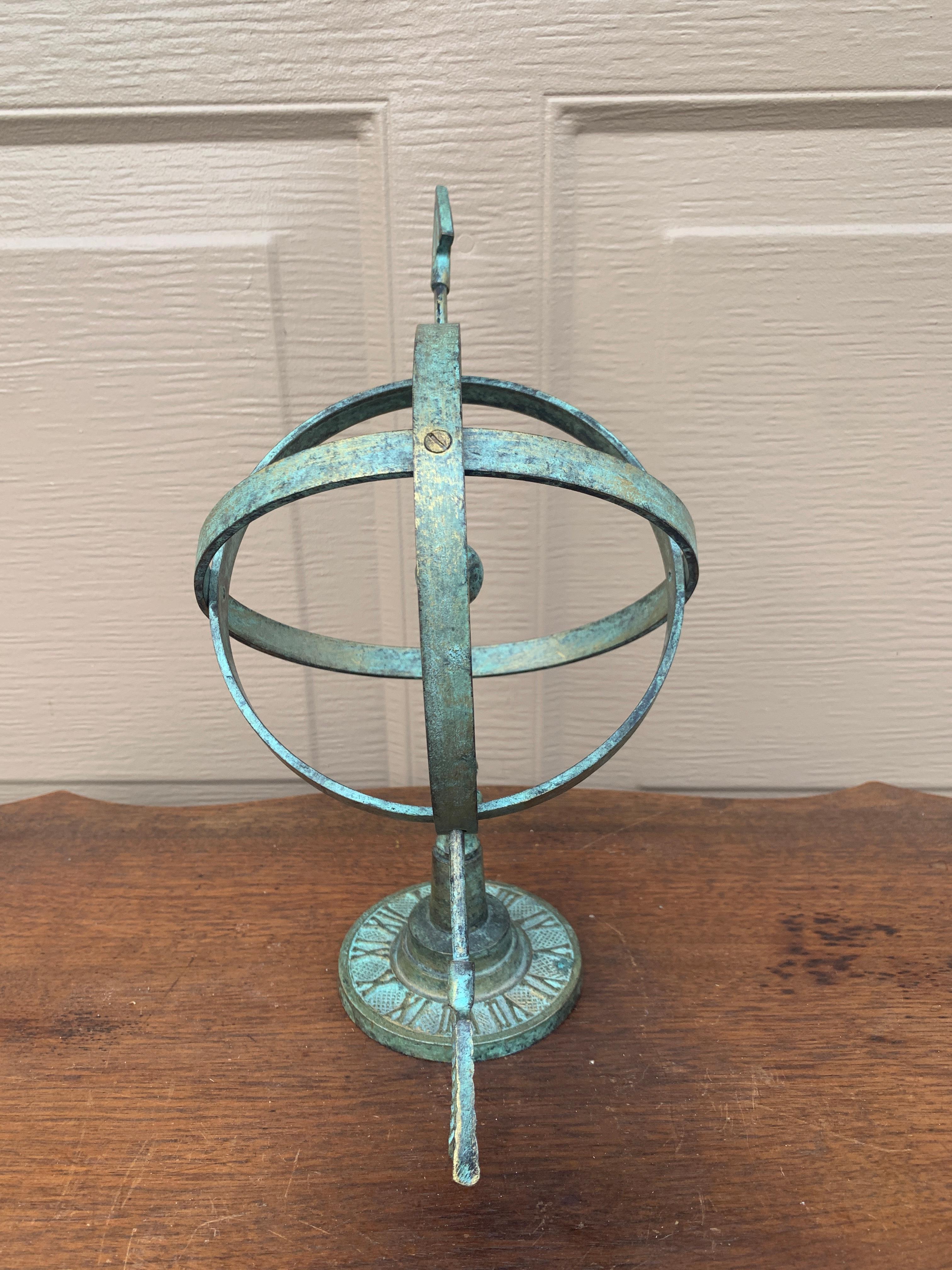 Vintage English Country Brass Verdigris Garden Armillary Sundial 5