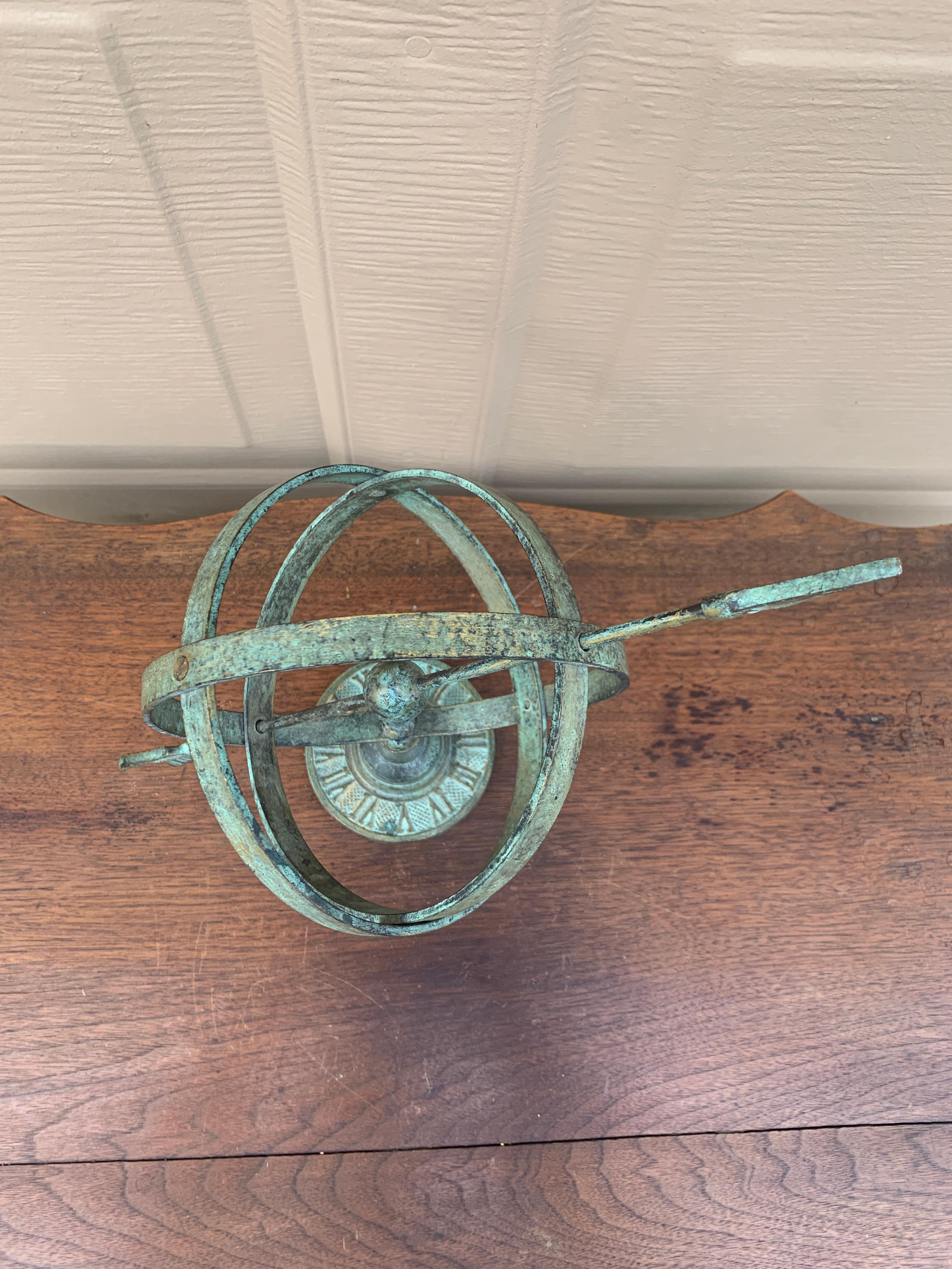 Vintage English Country Brass Verdigris Garden Armillary Sundial 6