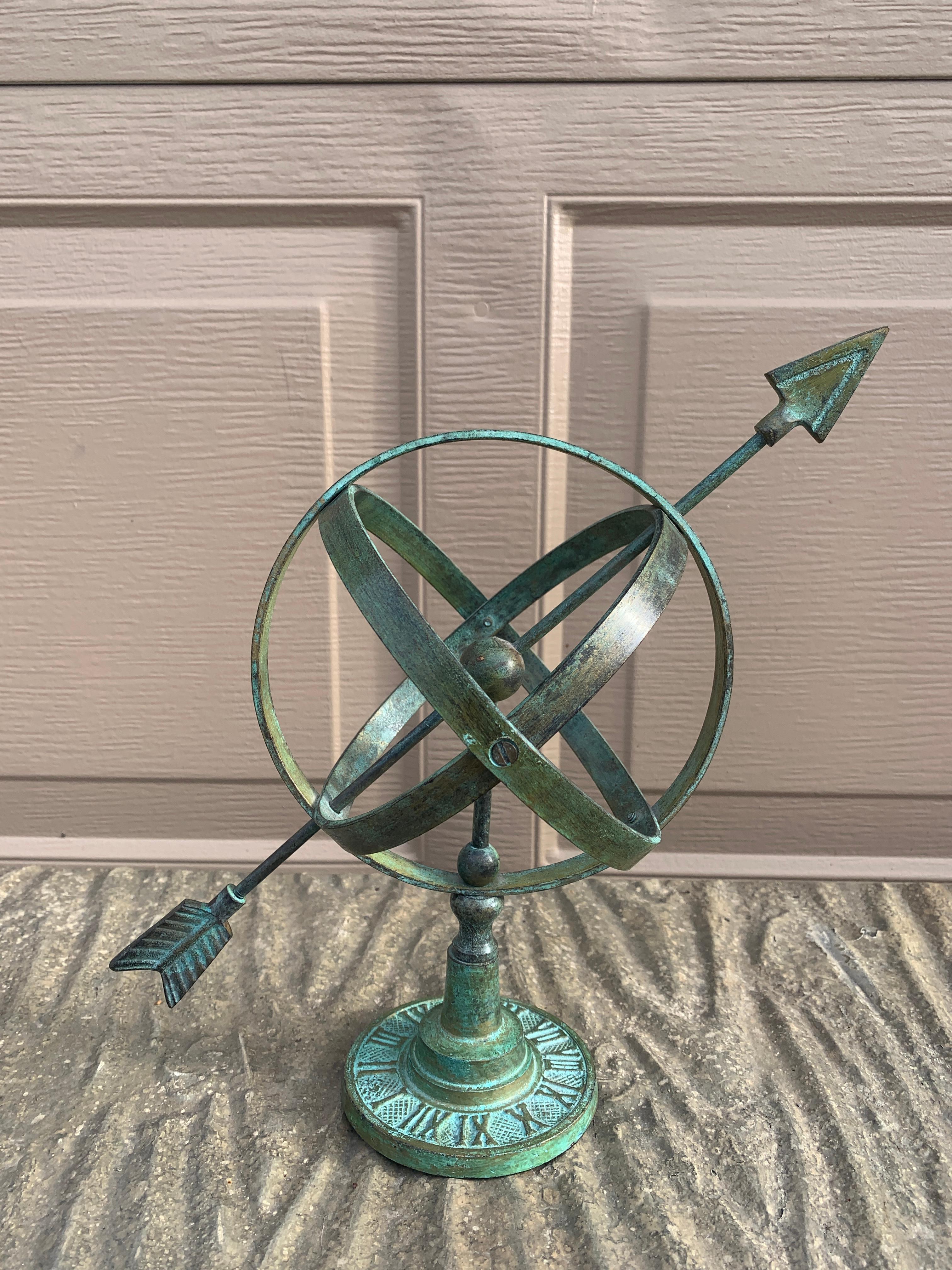 Vintage English Land Messing Verdigris Garten Armillar Sonnenuhr im Angebot 6