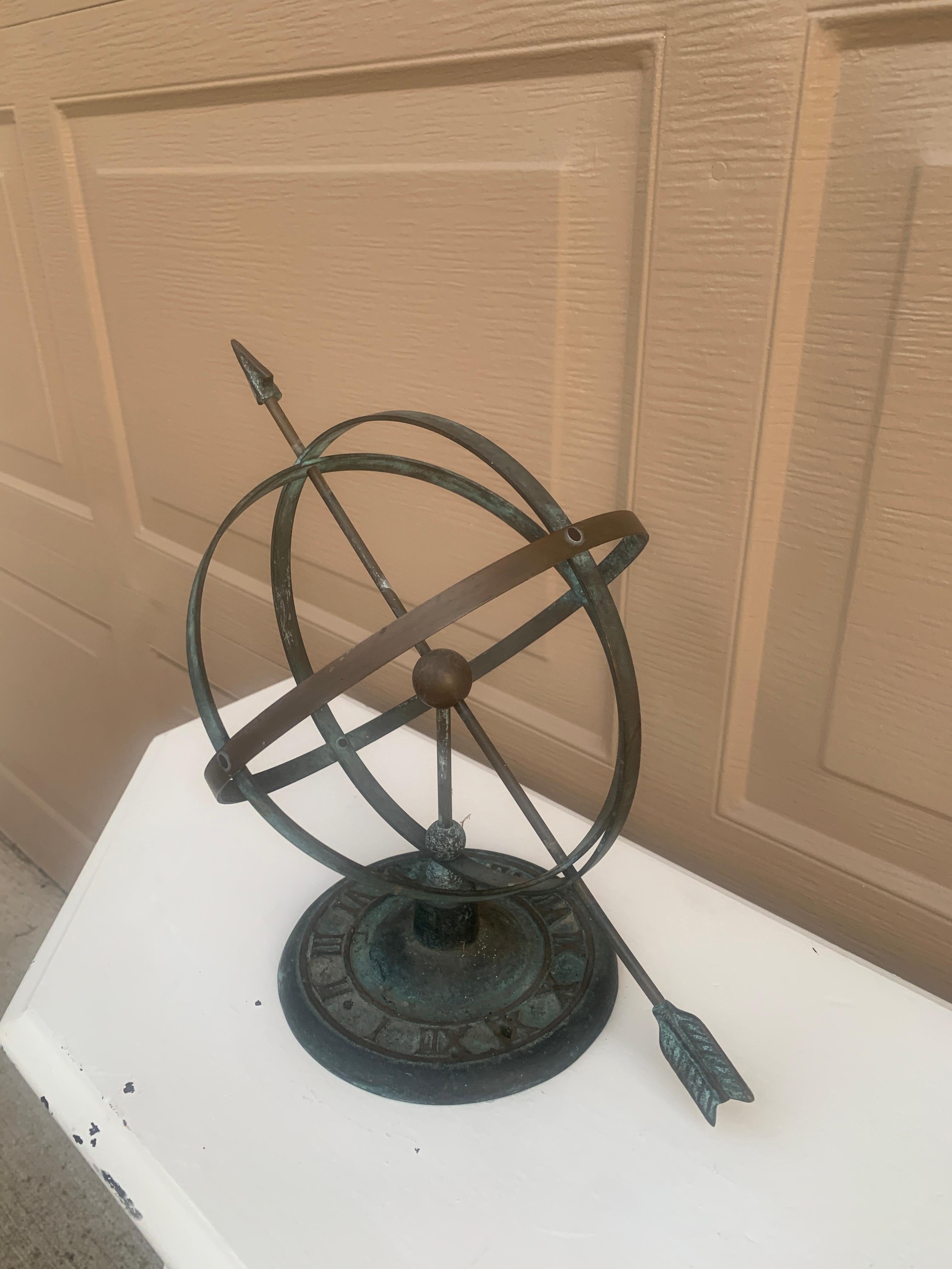Néoclassique Cadran solaire armillaire de jardin en laiton Verdigris Vintage English Country en vente