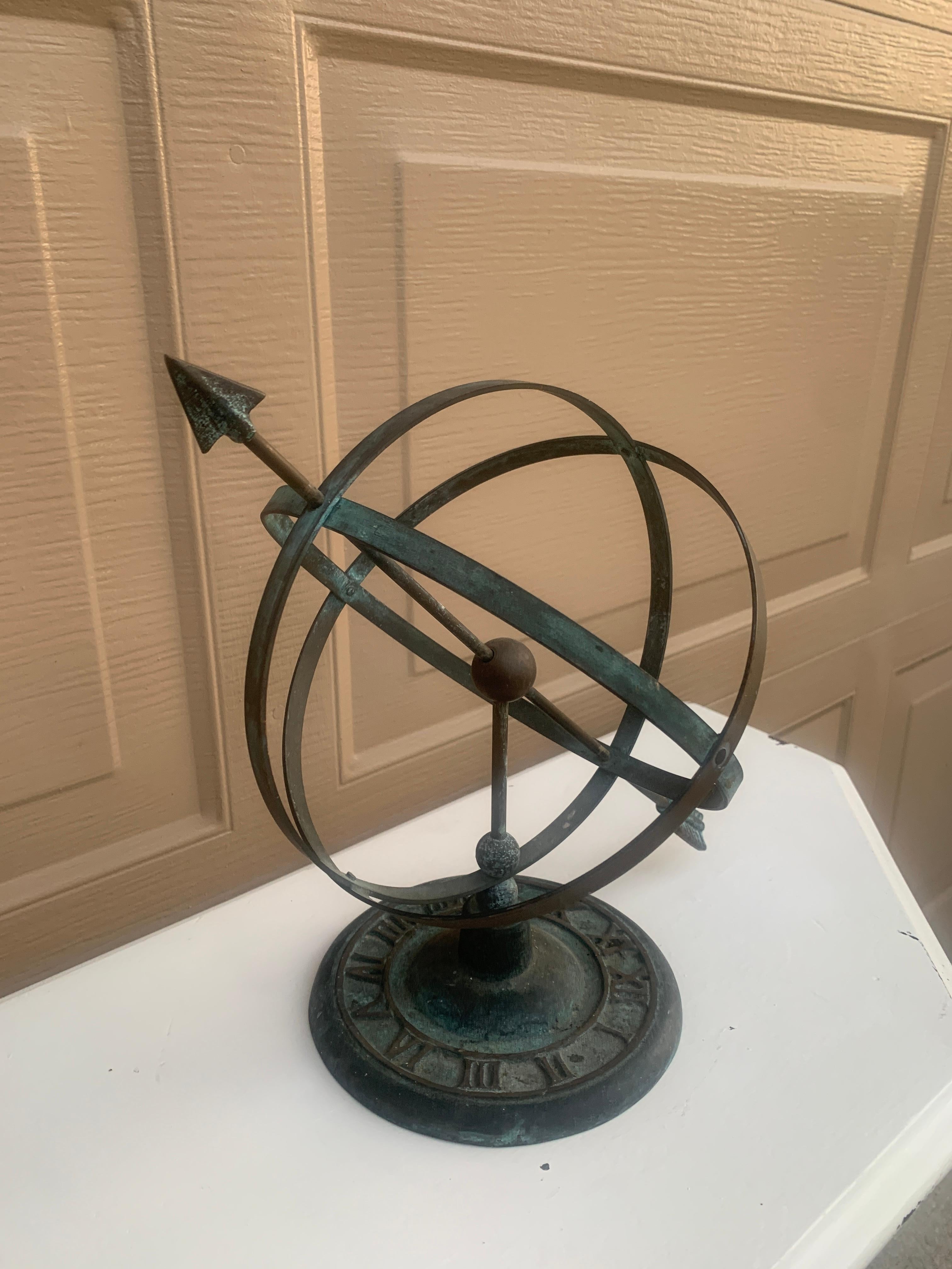 Américain Cadran solaire armillaire de jardin en laiton Verdigris Vintage English Country en vente