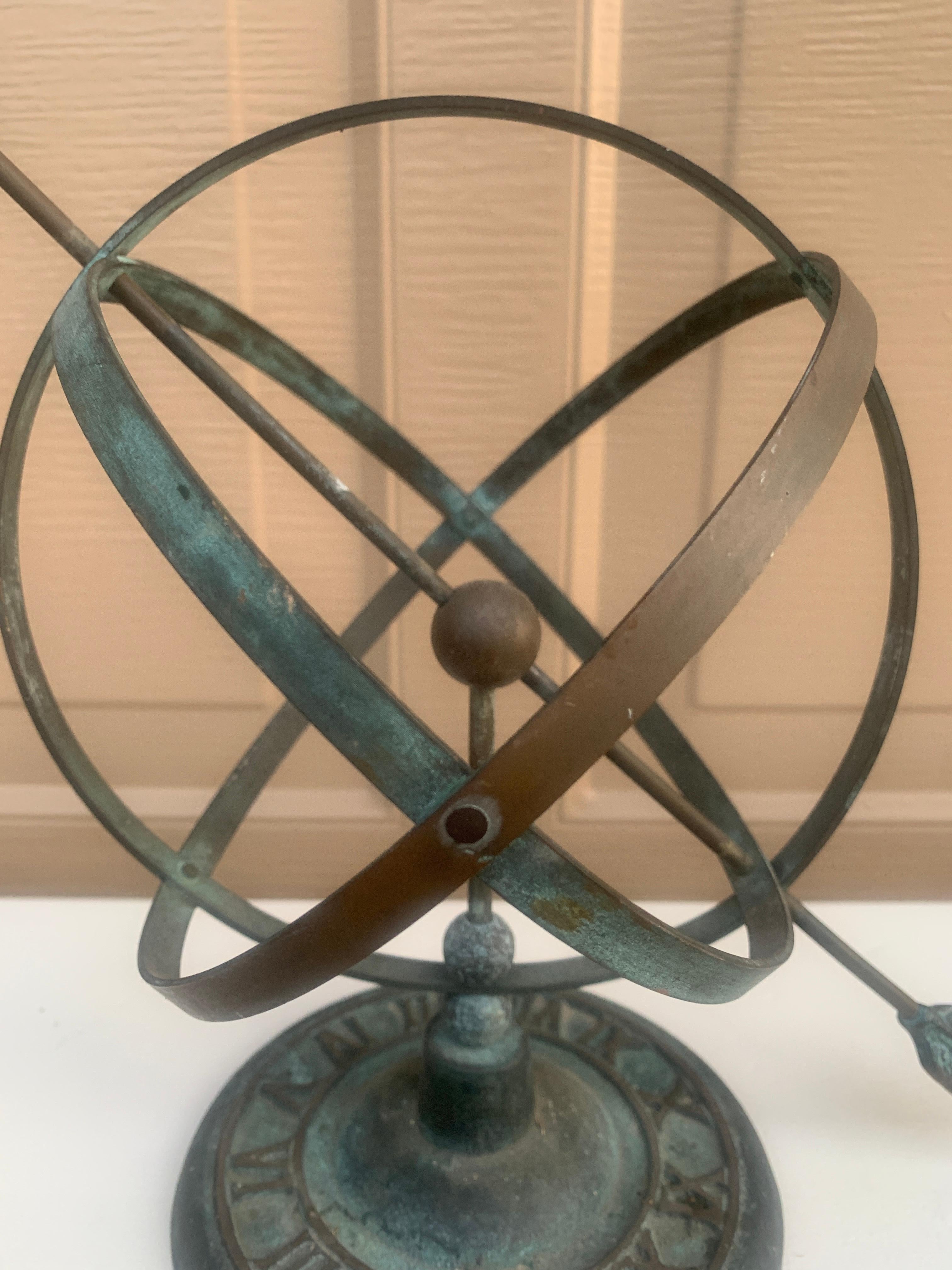 20ième siècle Cadran solaire armillaire de jardin en laiton Verdigris Vintage English Country en vente