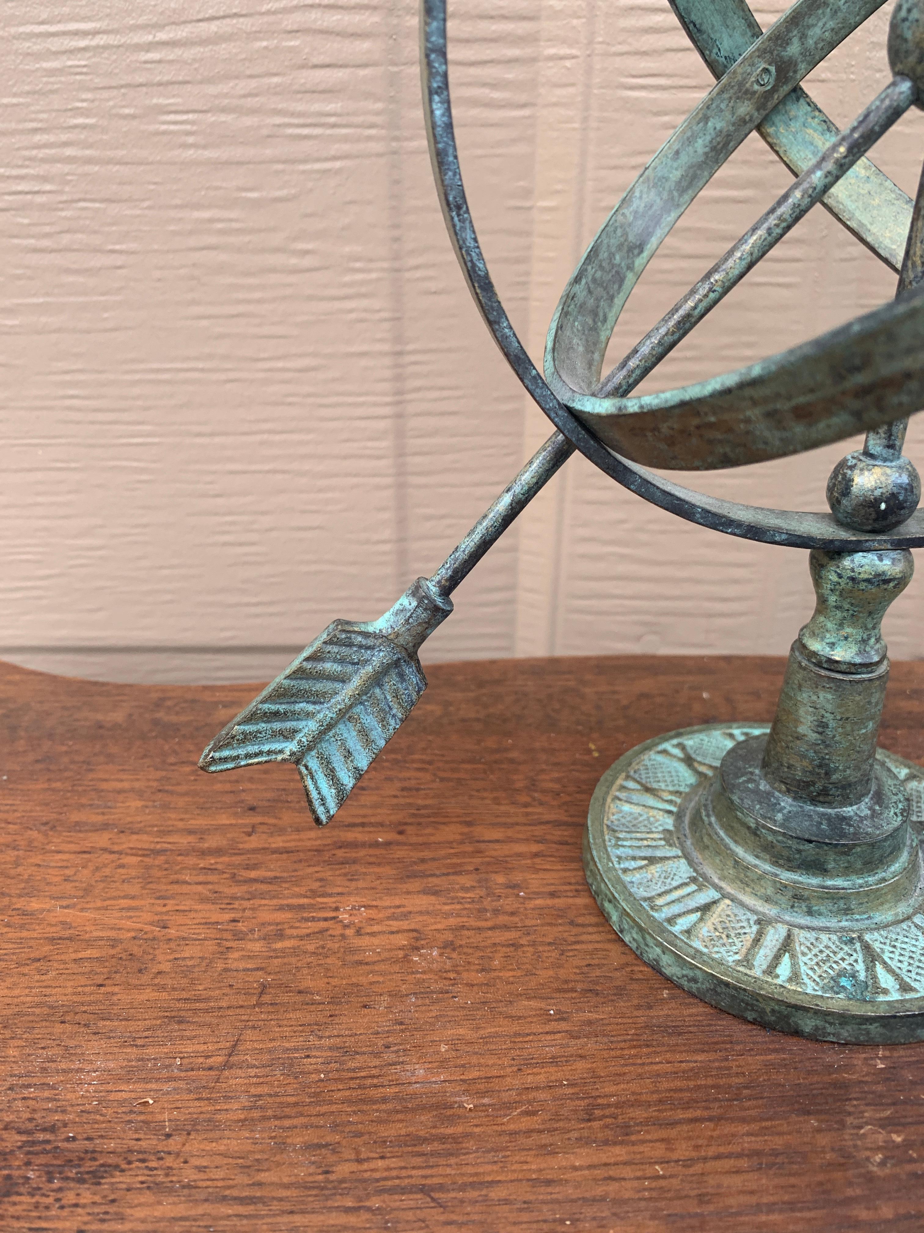 Vintage English Country Brass Verdigris Garden Armillary Sundial 1