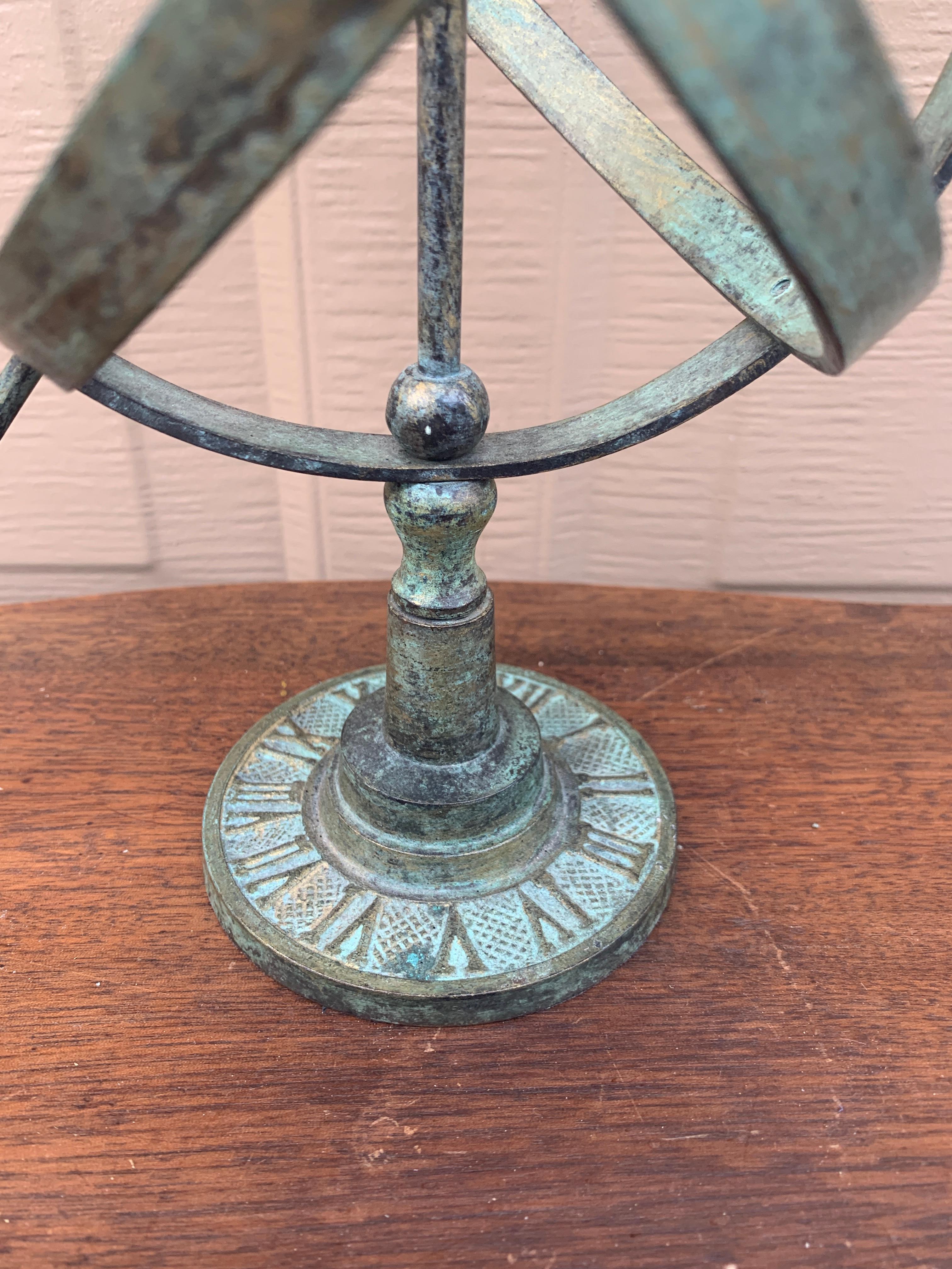 Vintage English Country Brass Verdigris Garden Armillary Sundial 2