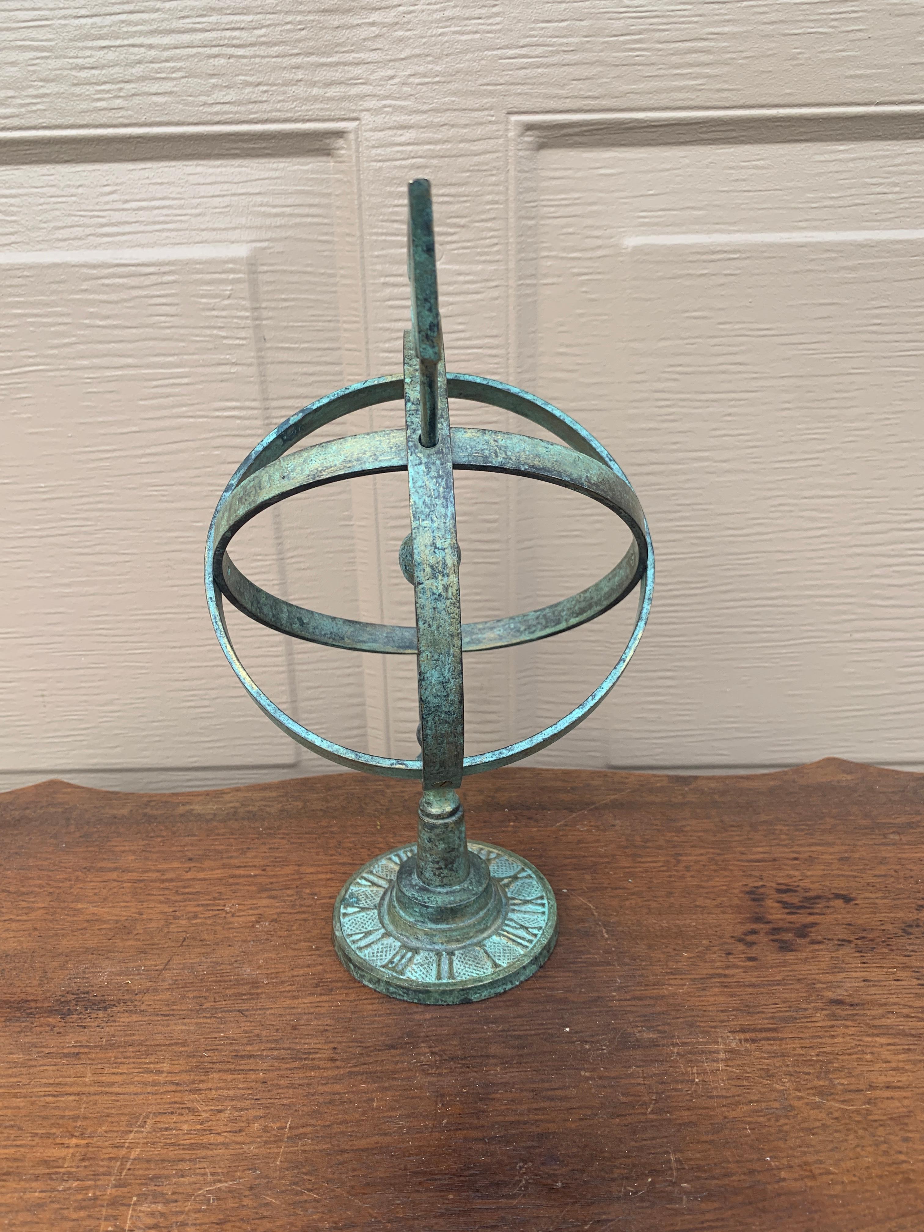 Vintage English Country Brass Verdigris Garden Armillary Sundial 3