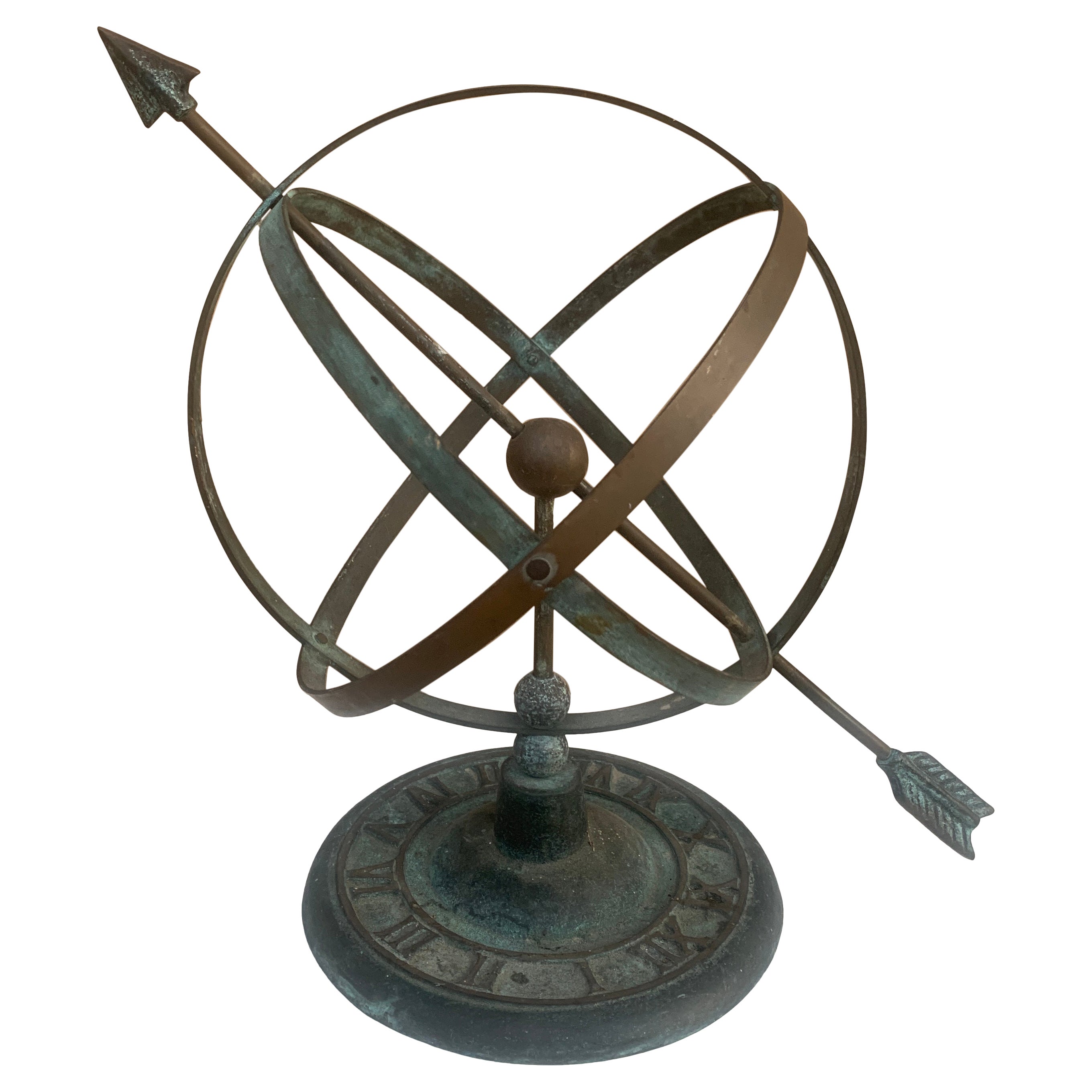 Cadran solaire armillaire de jardin en laiton Verdigris Vintage English Country en vente