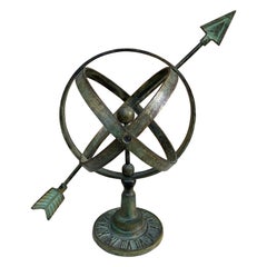 Vintage English Country Brass Verdigris Garden Armillary Sundial