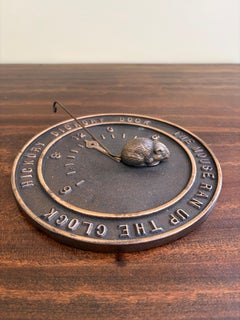 Vintage English Country Bronze Garden Sundial with Mouse "Hickory Dickory Dock"