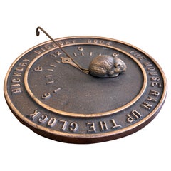 Vintage English Country Bronze Garden Sundial with Mouse "Hickory Dickory Dock"