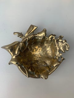 Vintage English Country Cast Brass Hunt Themed Bowl or Catchall