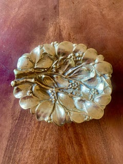Vintage English Country Cast Brass MIstletoe Leaf Bowl or Catchall