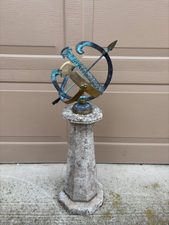 Classical Verdigris Bronze Armillary Sphere on Pedestal – European Garden Accent