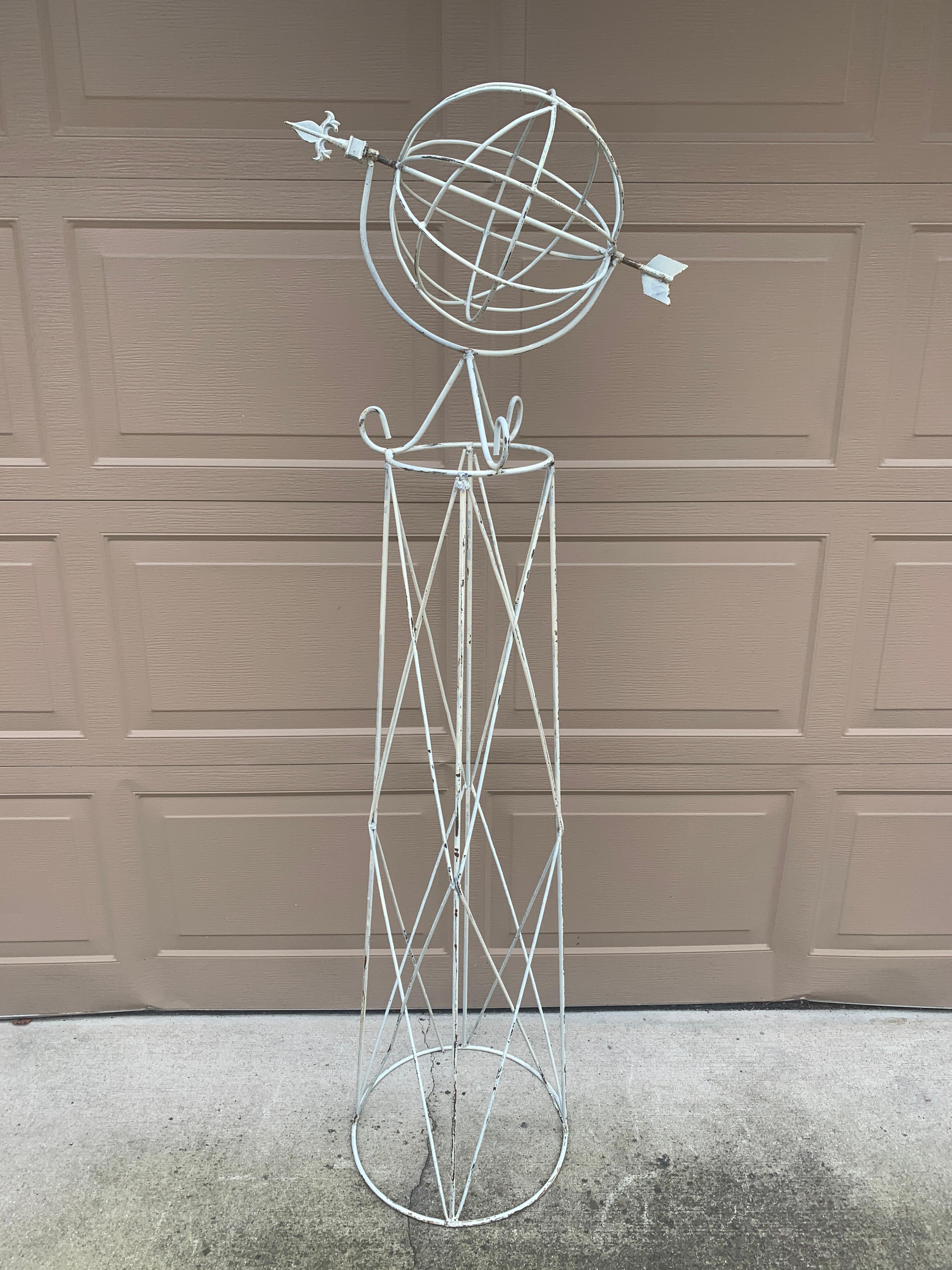 Vintage English Country Classical White Wrought Iron Garden Armillary Sundial For Sale 6