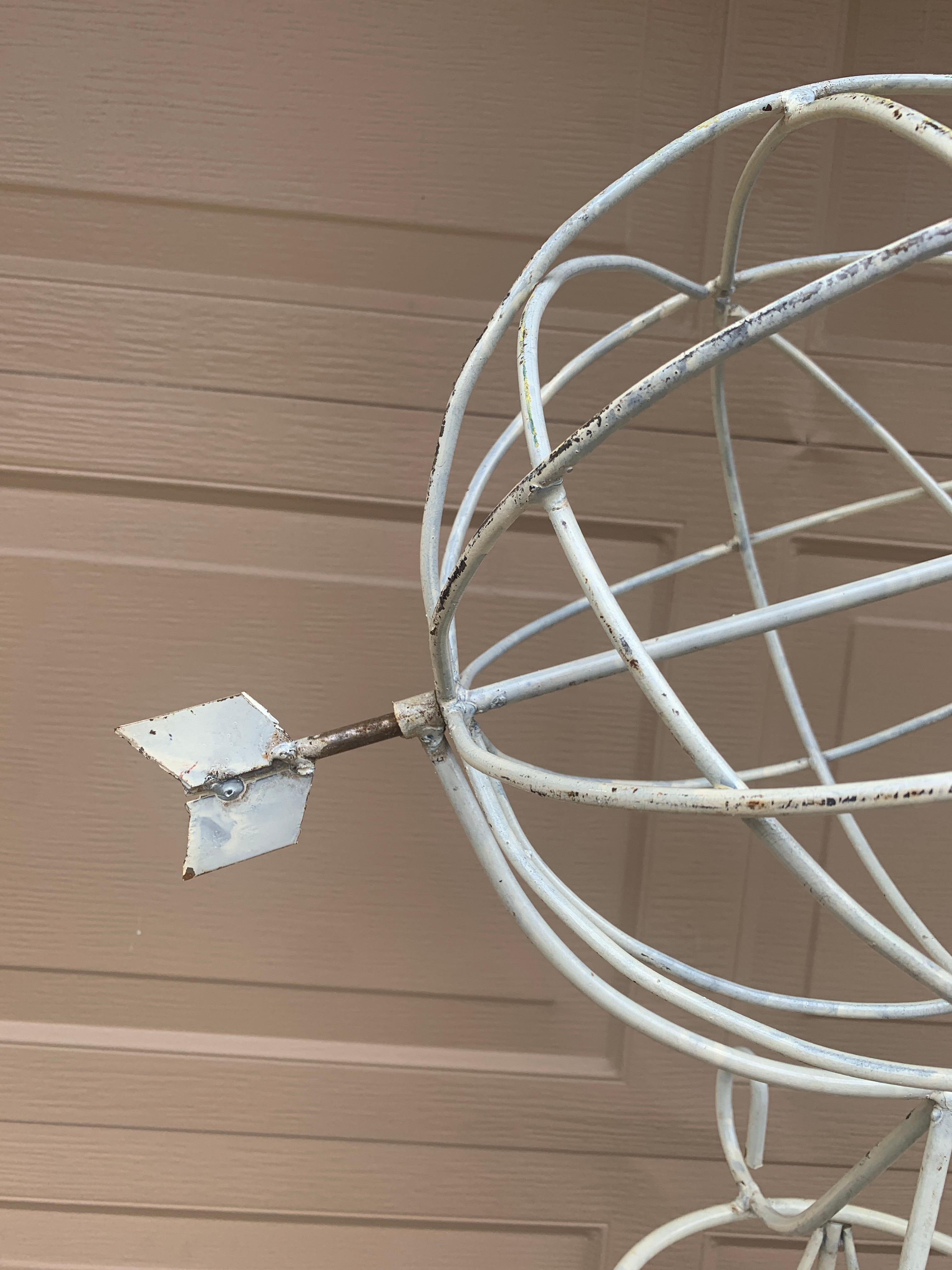 Vintage English Country Classical White Wrought Iron Garden Armillary Sundial For Sale 4