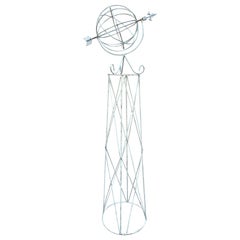 Vintage English Country Classical White Wrought Iron Garden Armillary Sundial