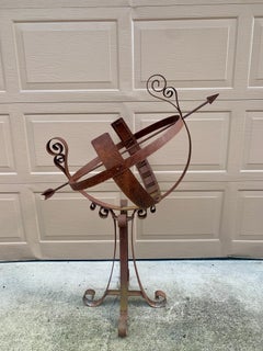 Vintage English Country Classical Wrought Iron Garden Armillary Sundial on Stand
