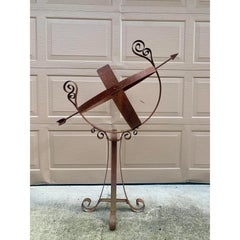 Vintage English Country Classical Wrought Iron Garden Armillary Sundial on Stand