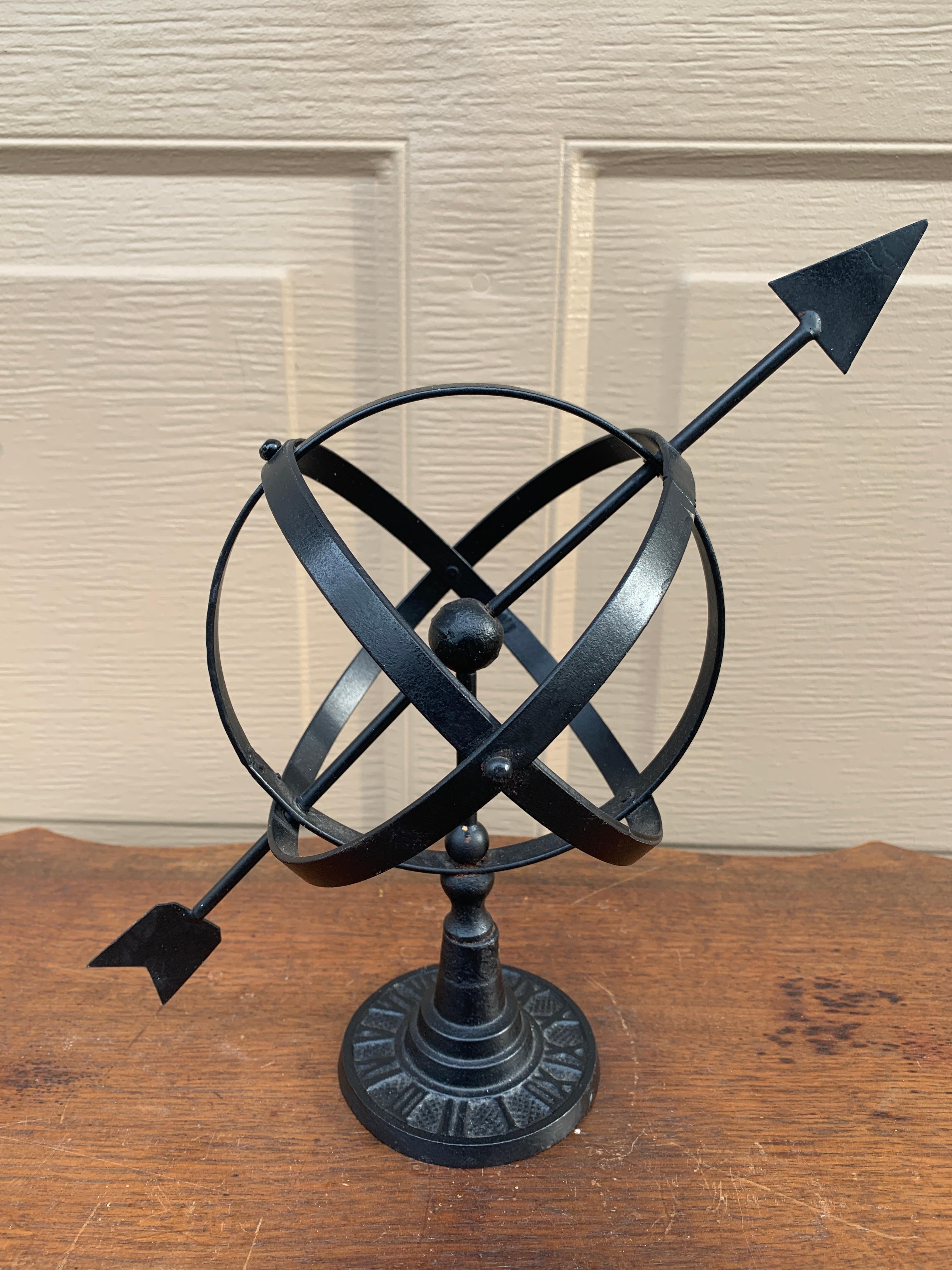 Vintage English Country Iron Black Garden Armillary Sundial For Sale 4