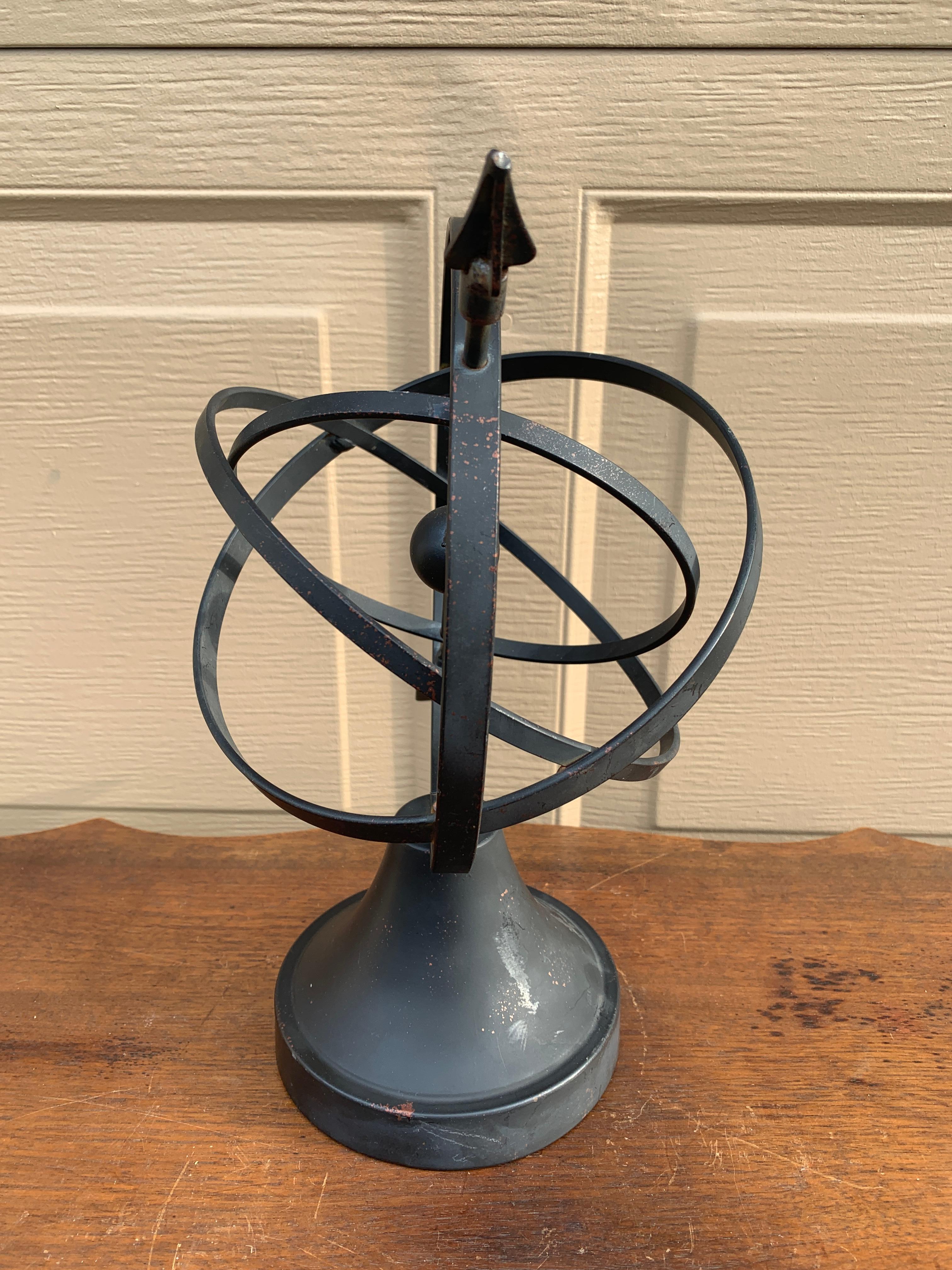 Vintage English Country Iron Black Garden Armillary Sundial For Sale 4