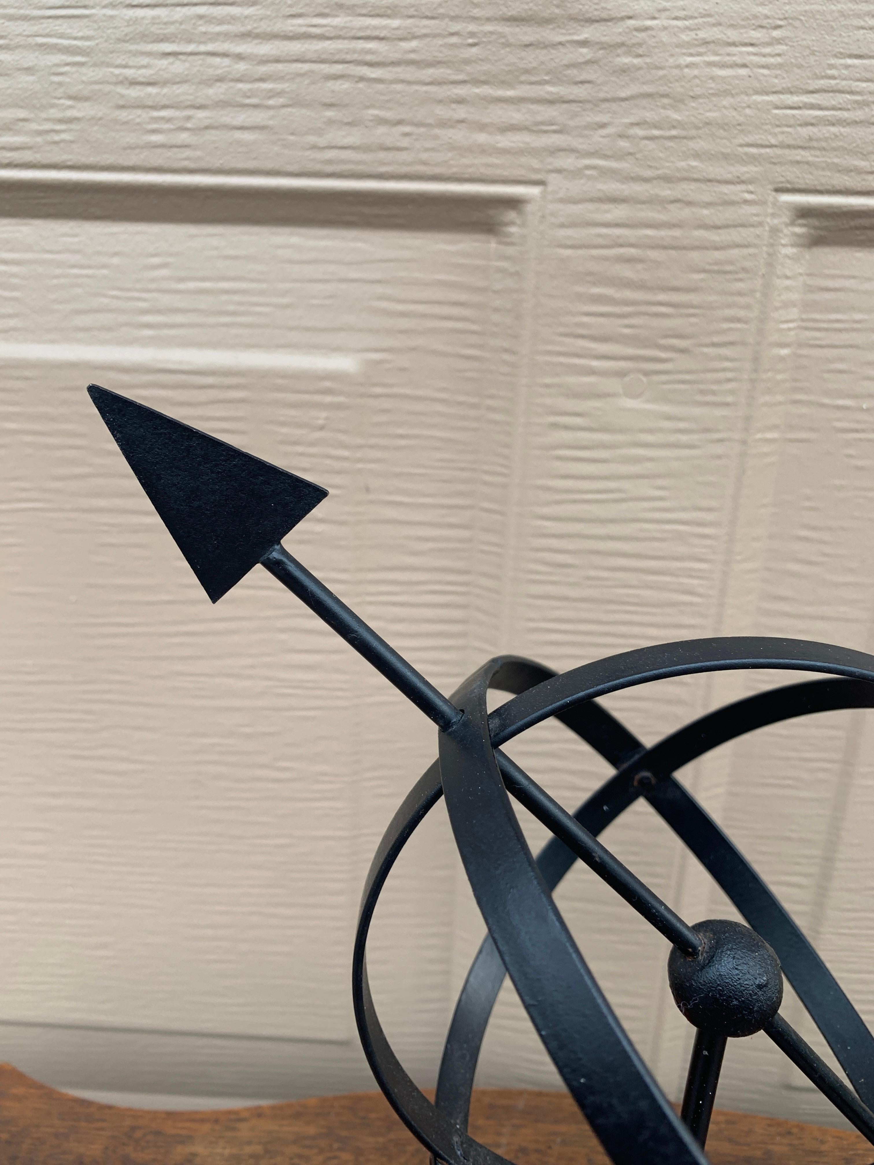 Vintage English Country Iron Black Garden Armillary Sundial In Good Condition For Sale In Elkhart, IN