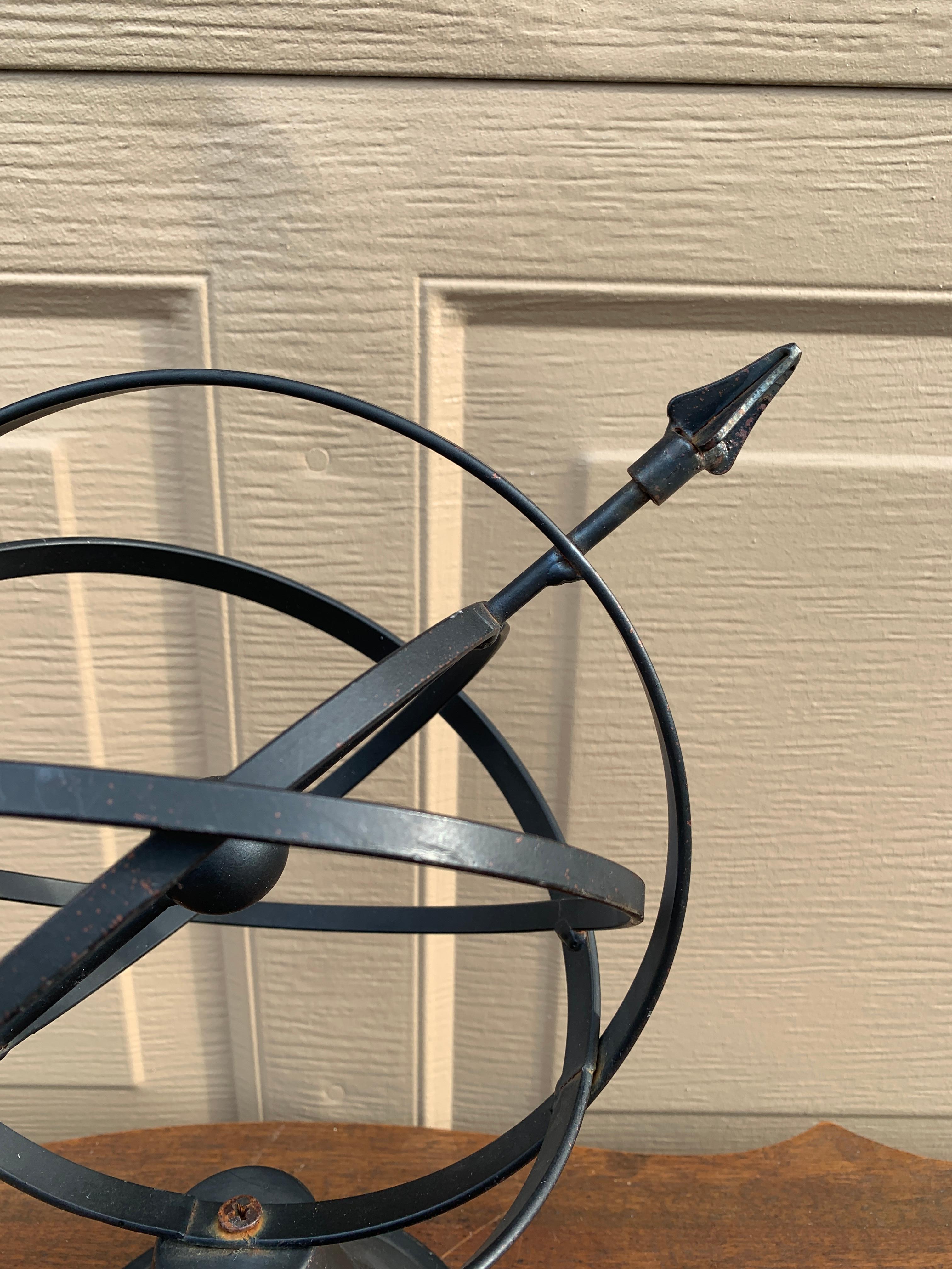 Vintage English Country Iron Black Garden Armillary Sundial In Good Condition For Sale In Elkhart, IN