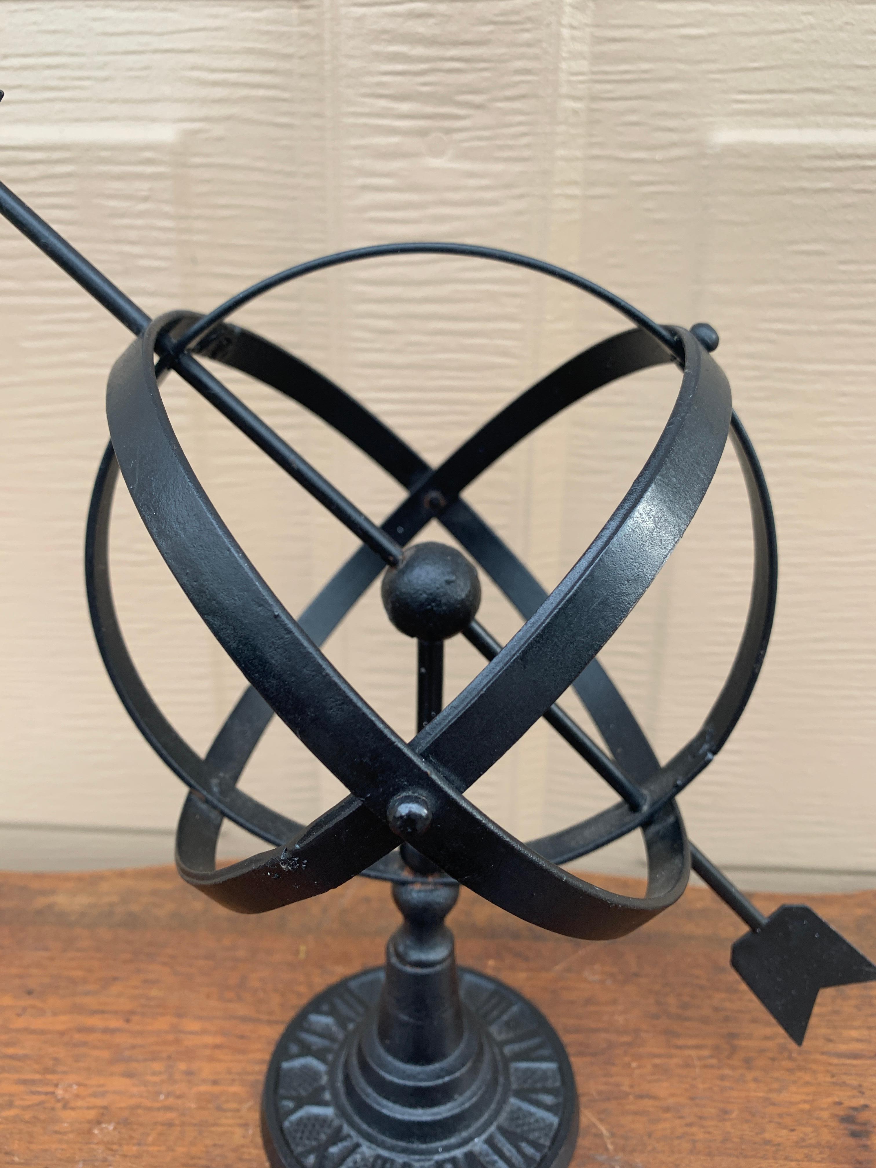 20th Century Vintage English Country Iron Black Garden Armillary Sundial For Sale