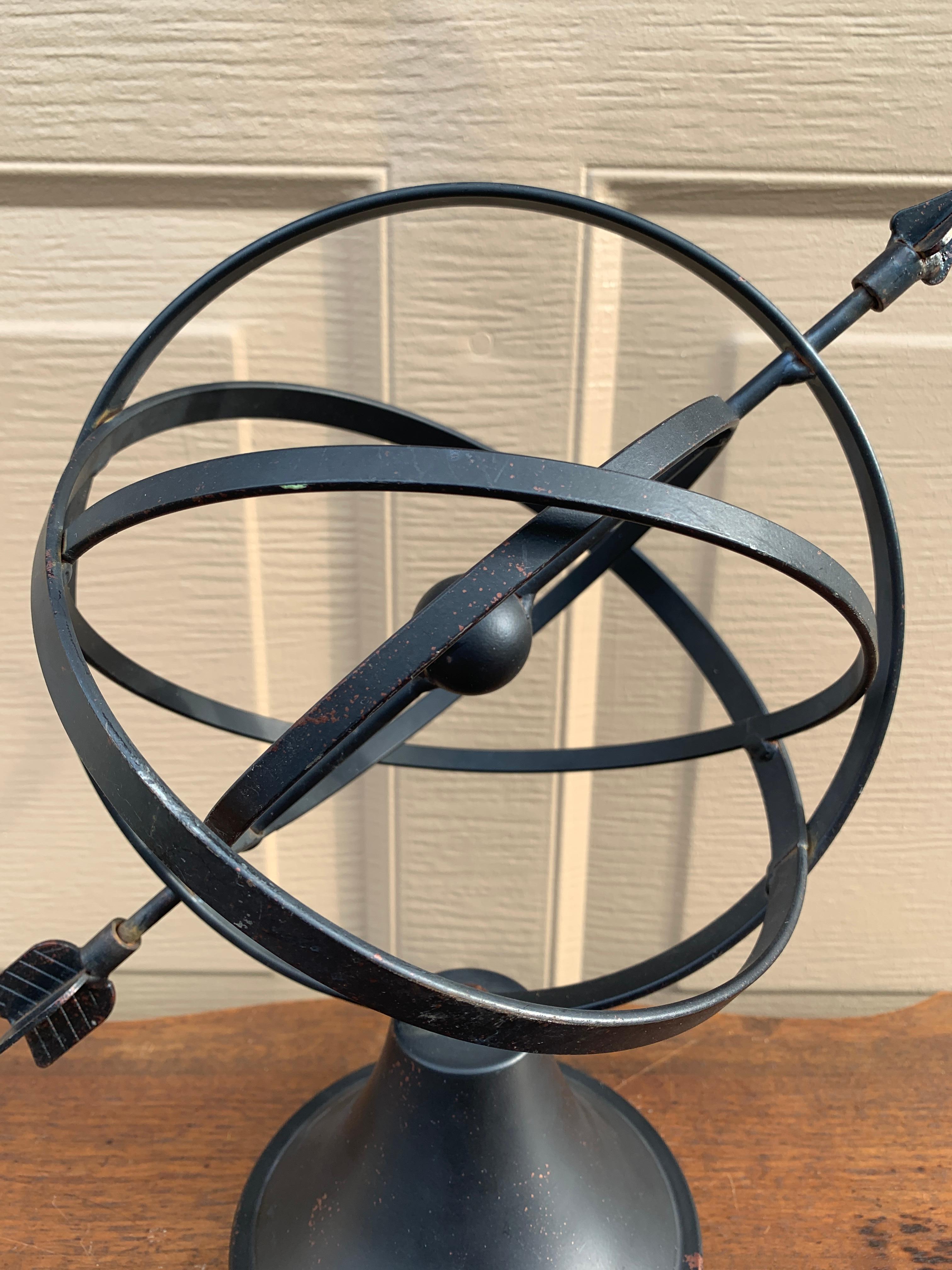 Vintage English Country Iron Black Garden Armillary Sundial In Good Condition In Elkhart, IN
