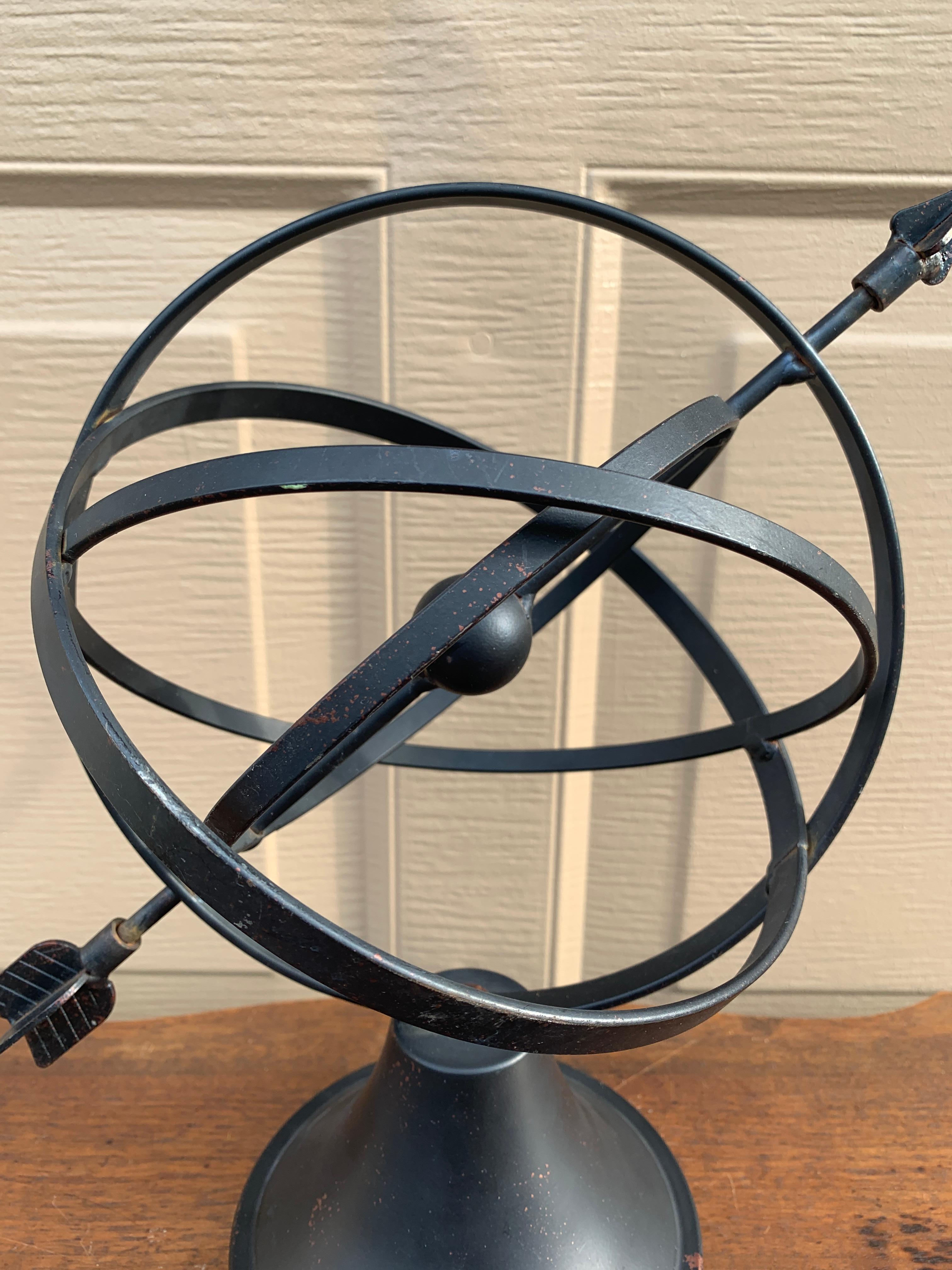 20th Century Vintage English Country Iron Black Garden Armillary Sundial For Sale