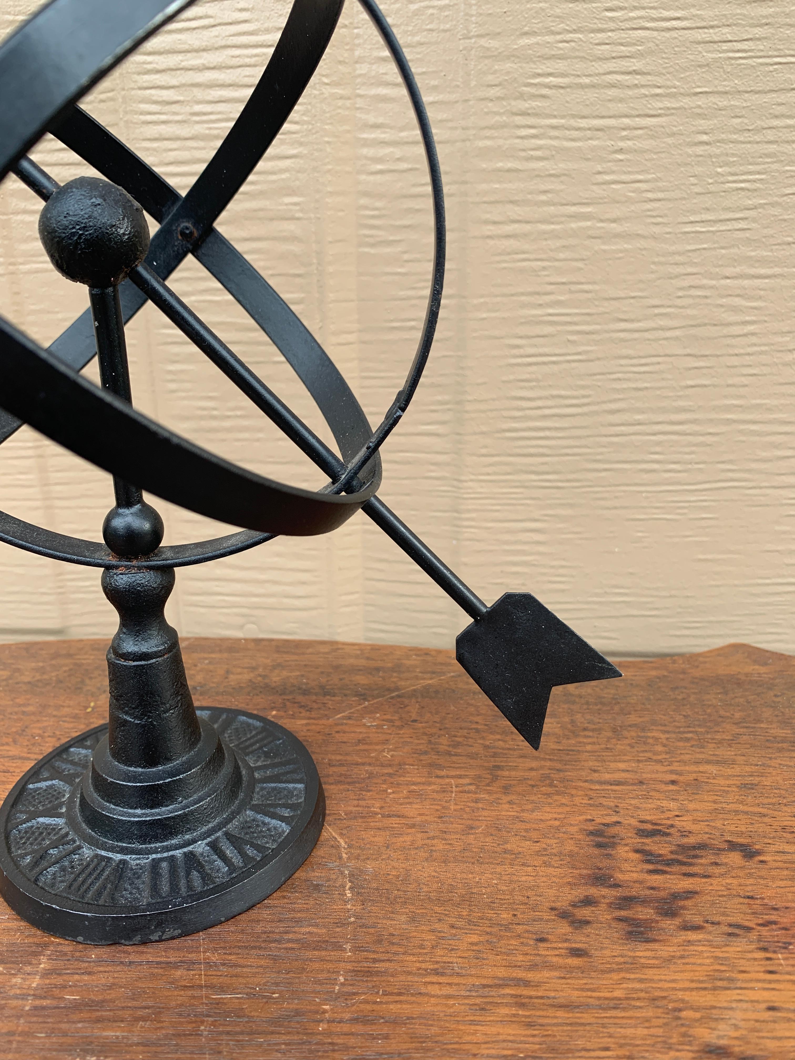 Vintage English Country Iron Black Garden Armillary Sundial For Sale 1