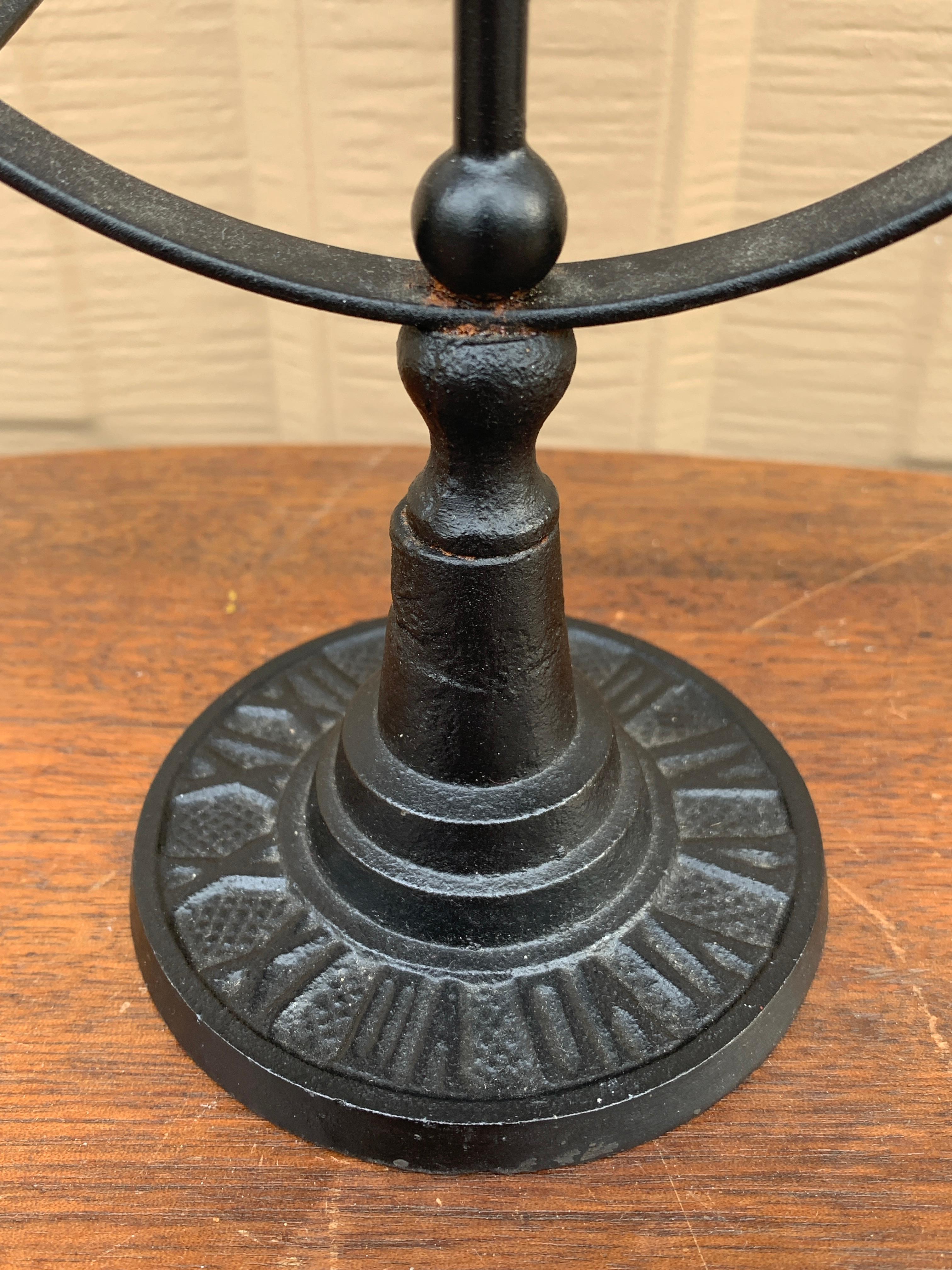 Vintage English Country Iron Black Garden Armillary Sundial For Sale 2