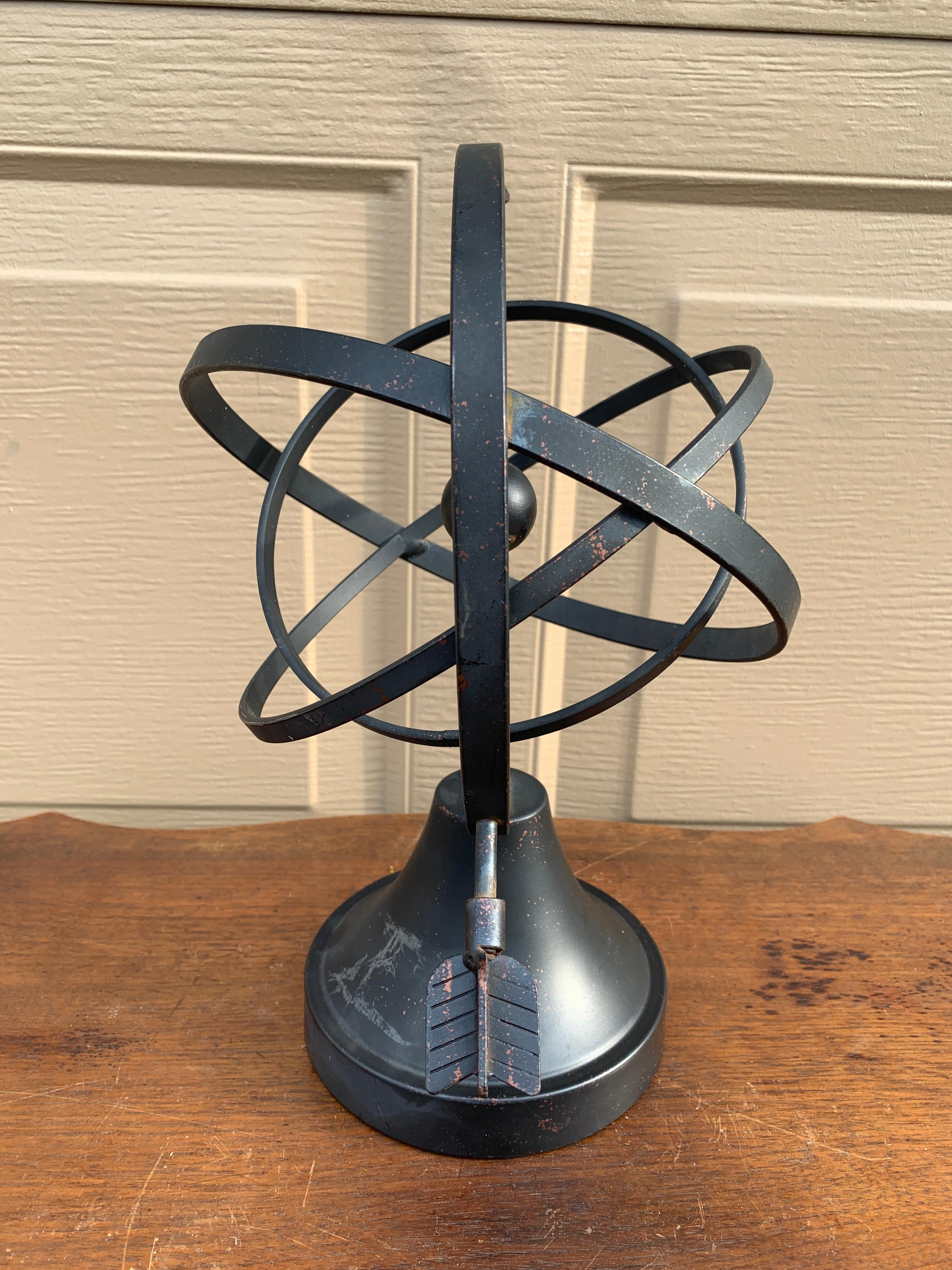 Vintage English Country Iron Black Garden Armillary Sundial For Sale 2