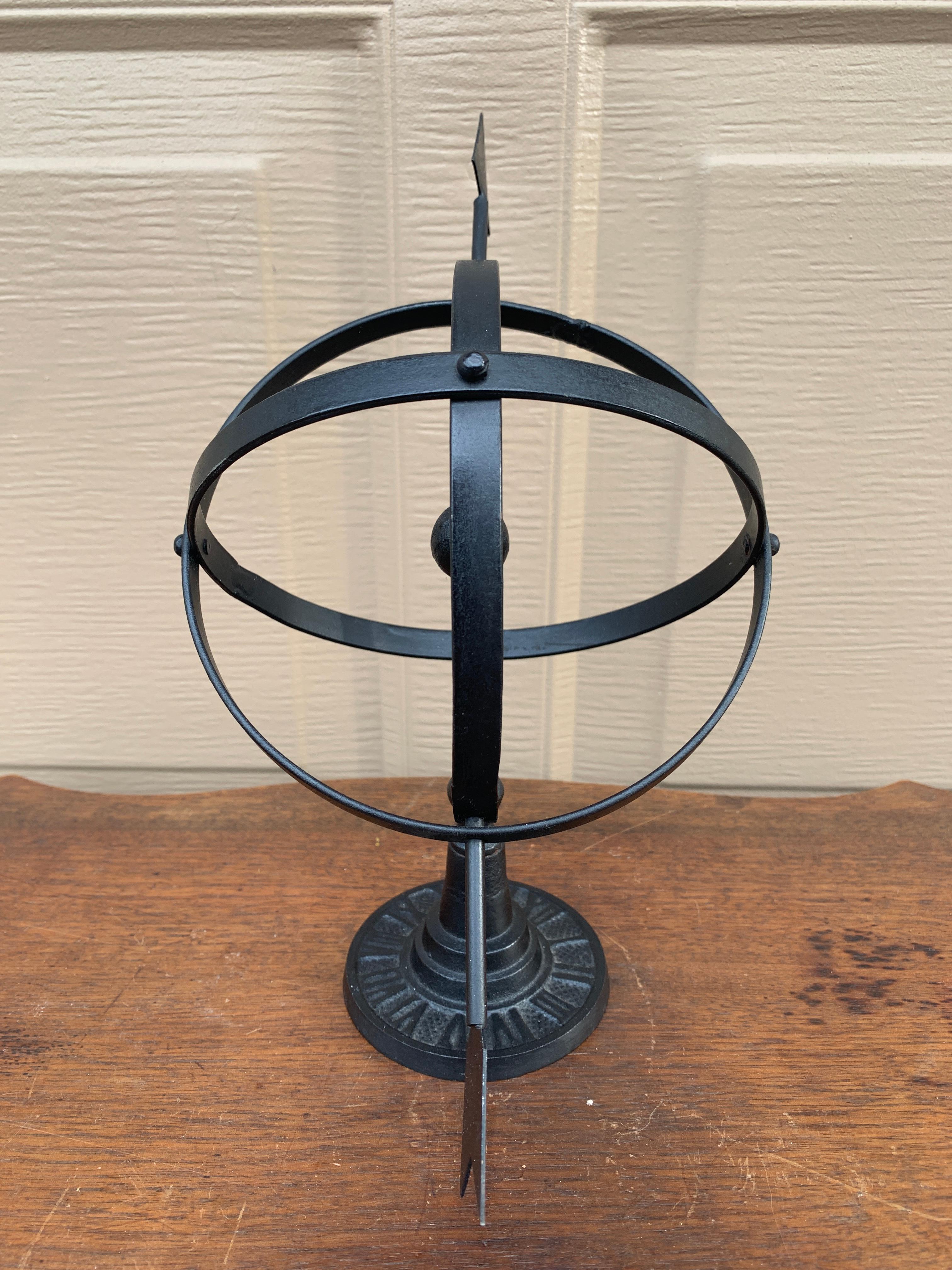 Vintage English Country Iron Black Garden Armillary Sundial For Sale 3