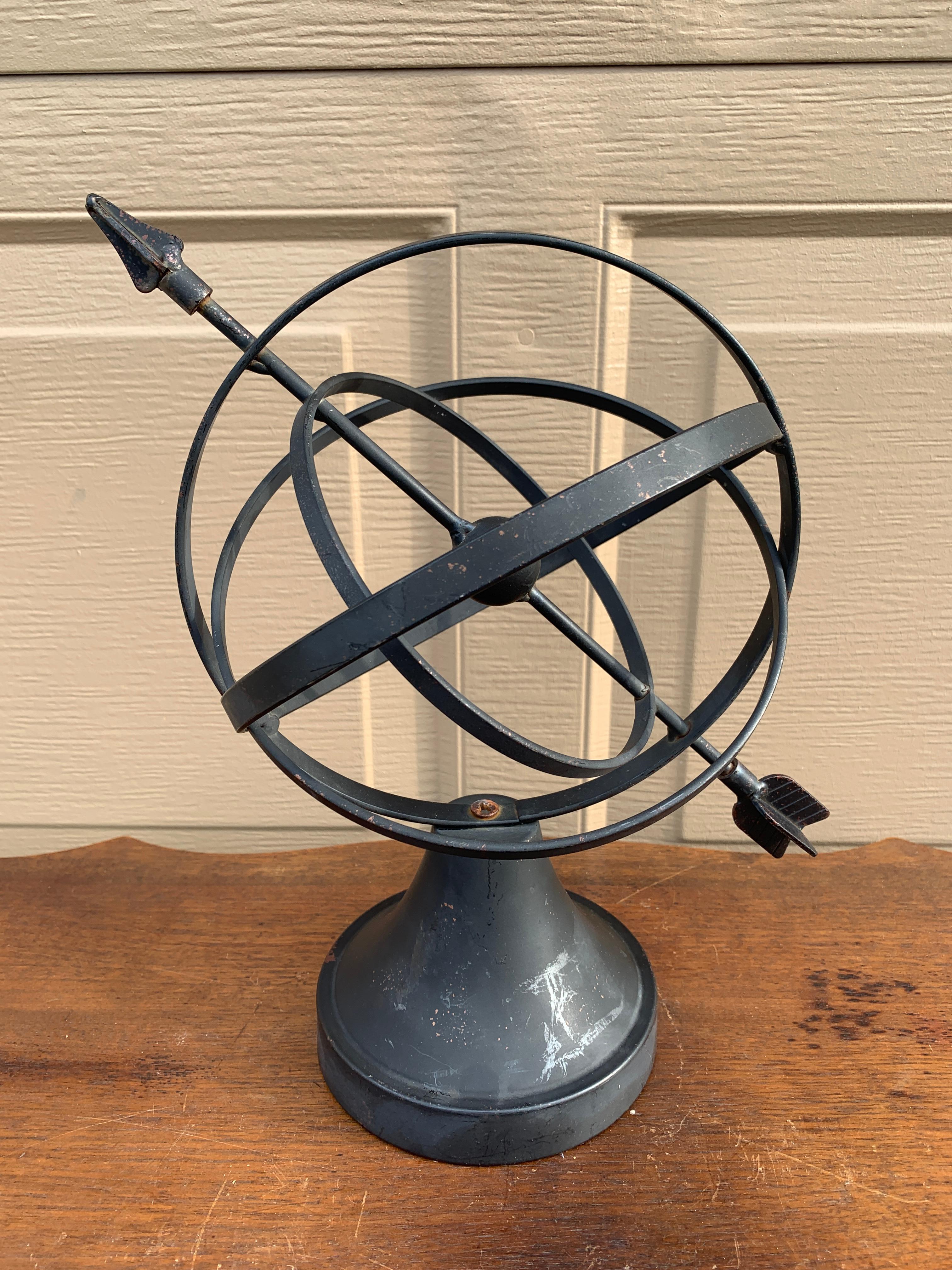 Vintage English Country Iron Black Garden Armillary Sundial For Sale 3