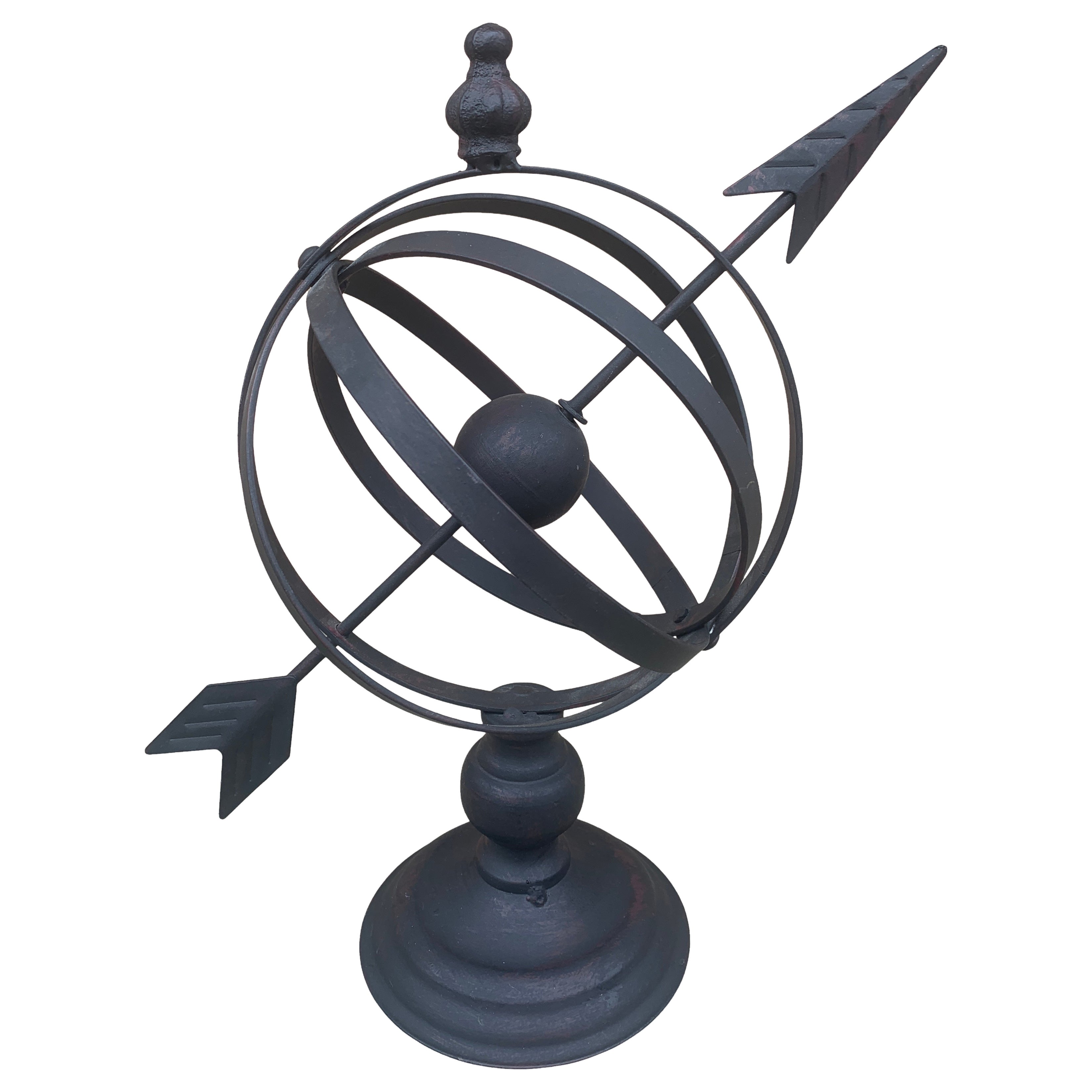 Vintage English Country Iron Black Garden Armillary Sundial