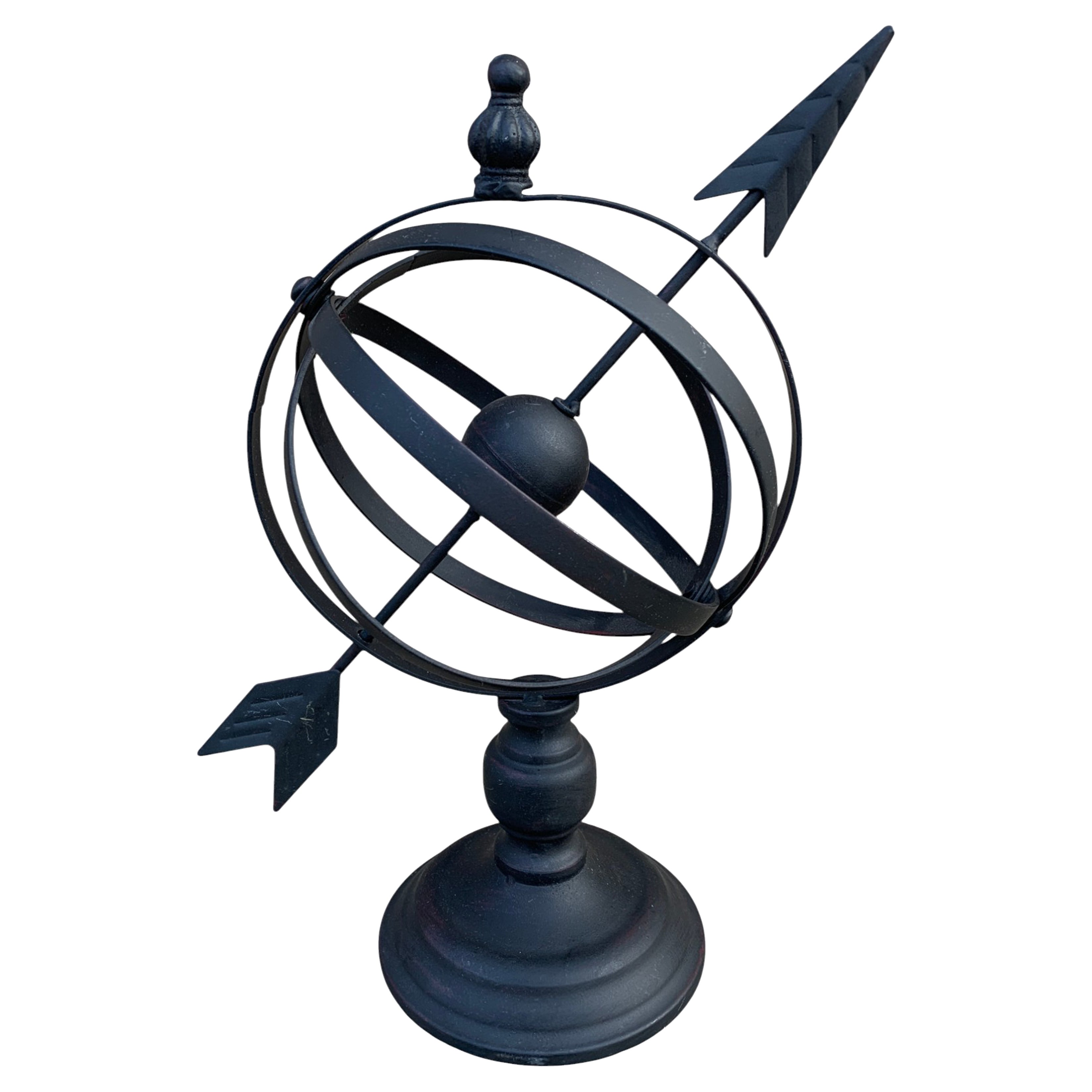 Vintage English Country Iron Black Garden Armillary Sundial