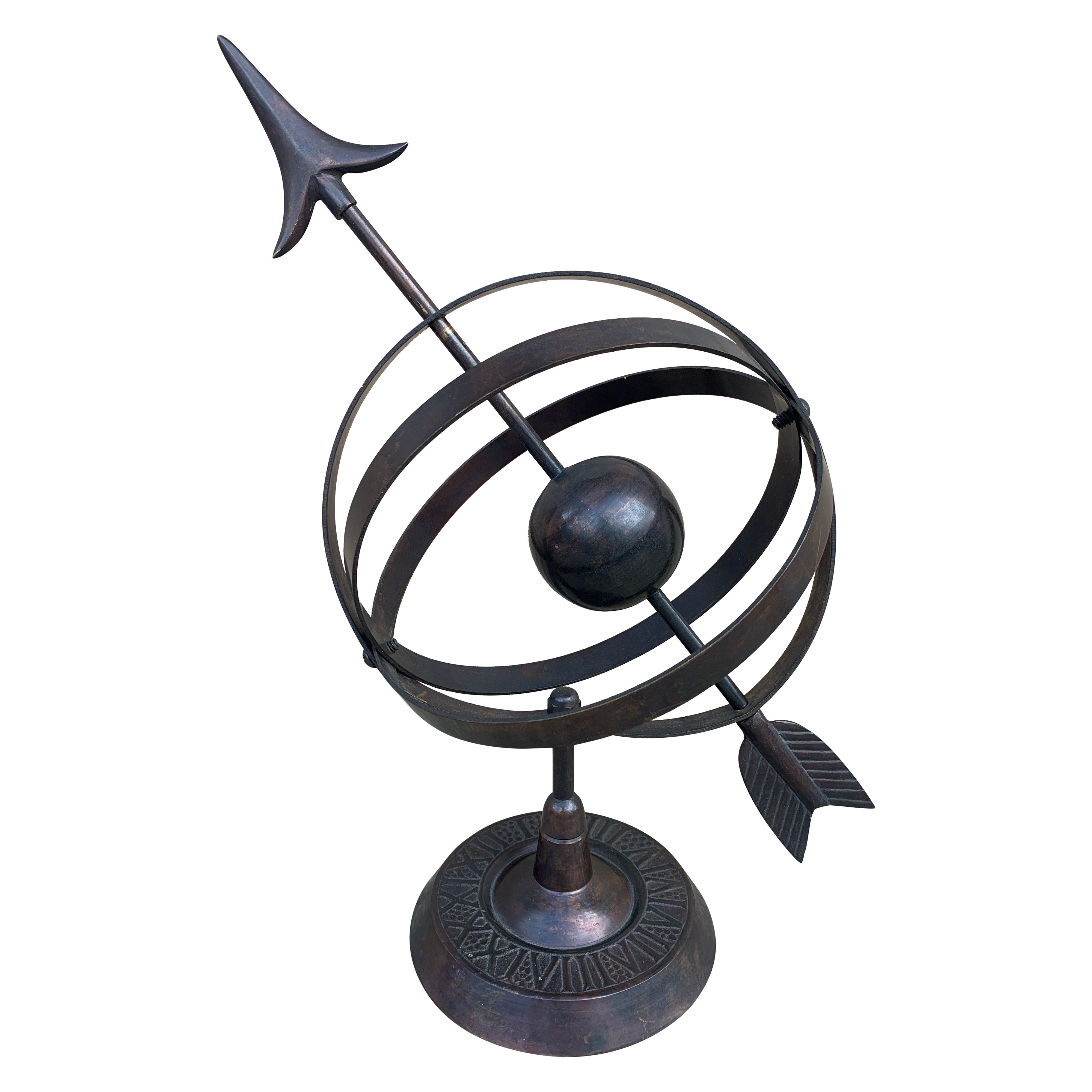 Vintage English Country Iron Bronze Garden Armillary Sundial