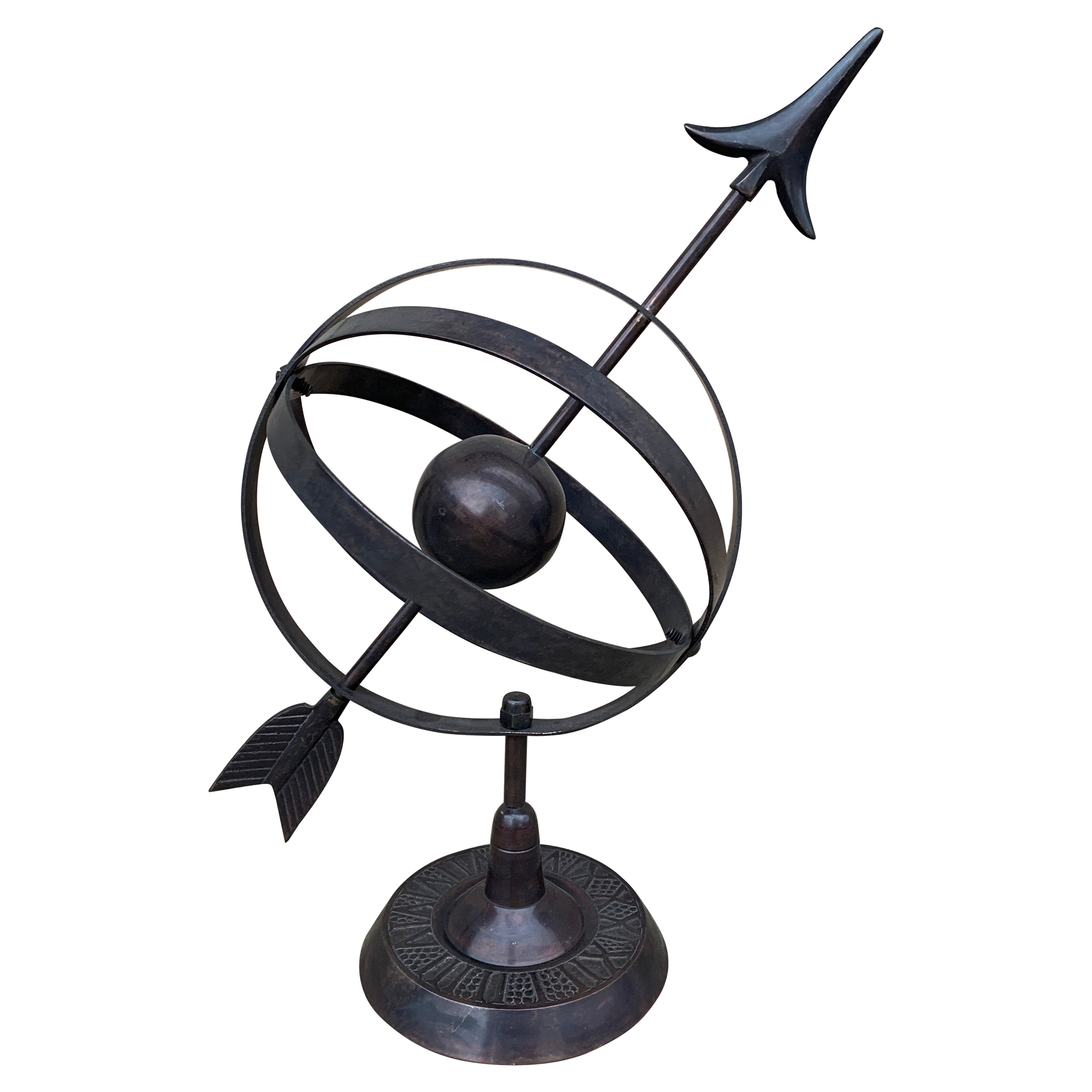 Vintage English Country Iron Bronze Garden Armillary Sundial