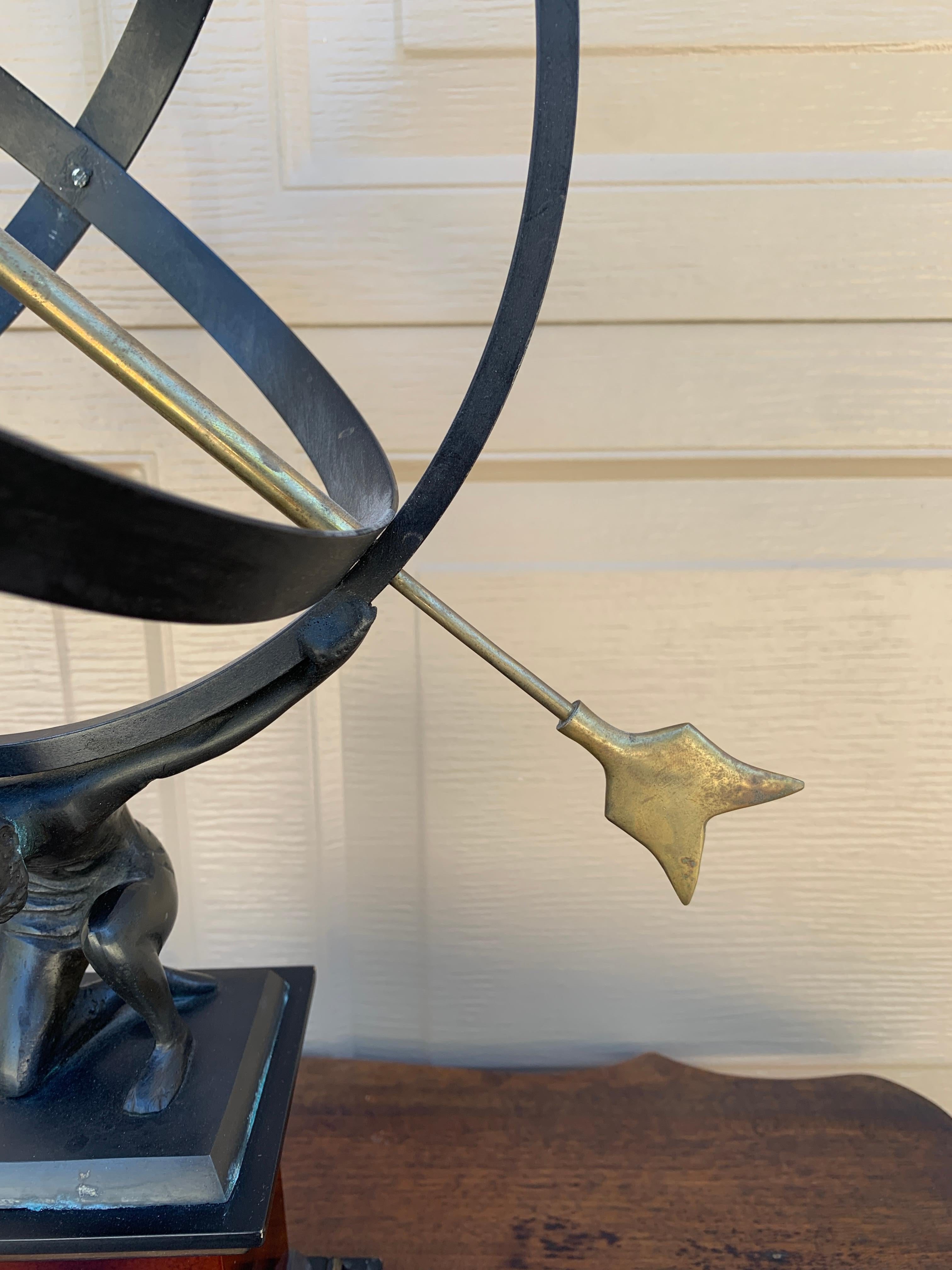 Vintage English Country Iron Garden Armillary Sundial Held by Atlas For Sale 5