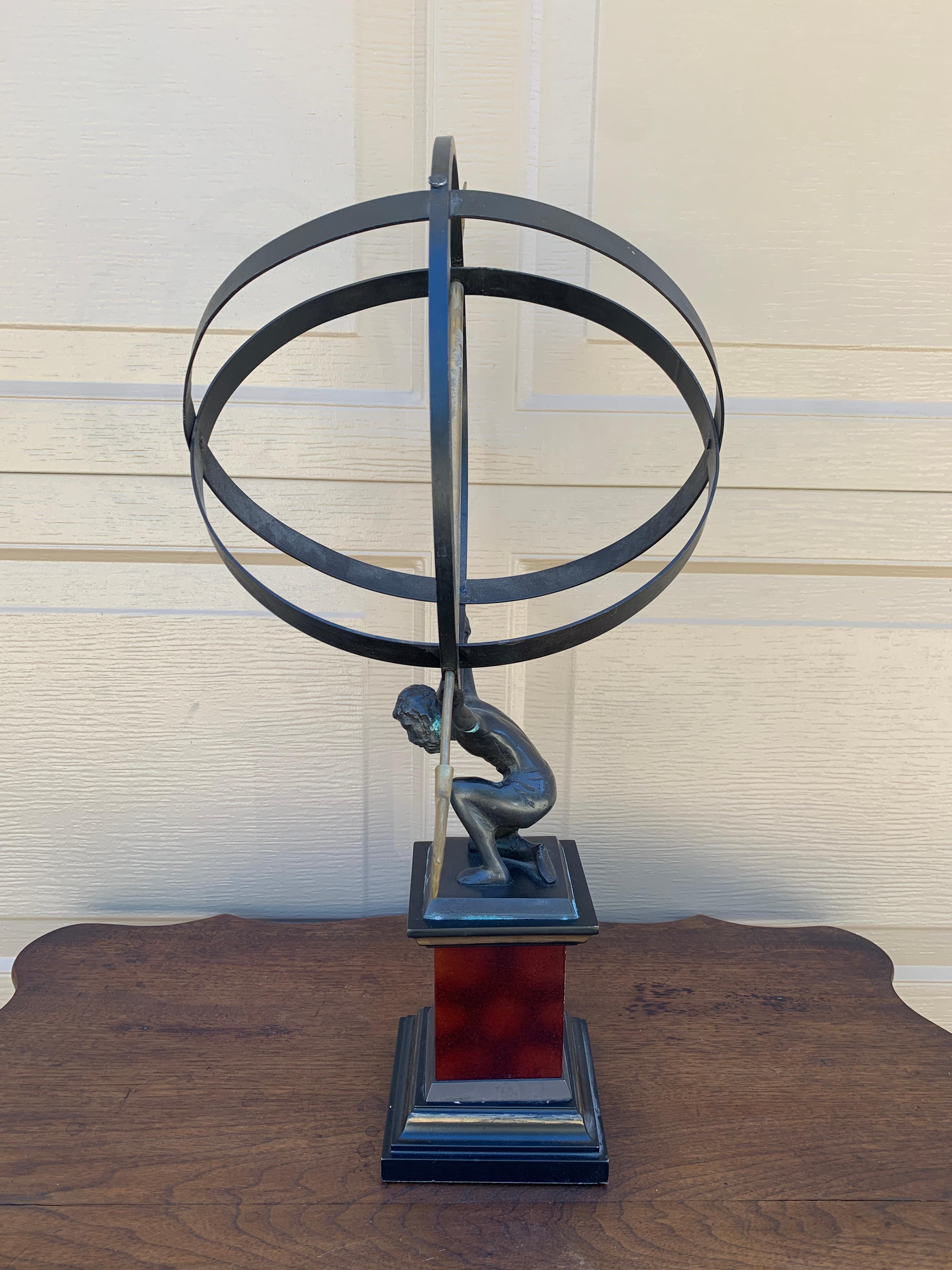 Vintage English Country Iron Garden Armillary Sundial Held by Atlas For Sale 6