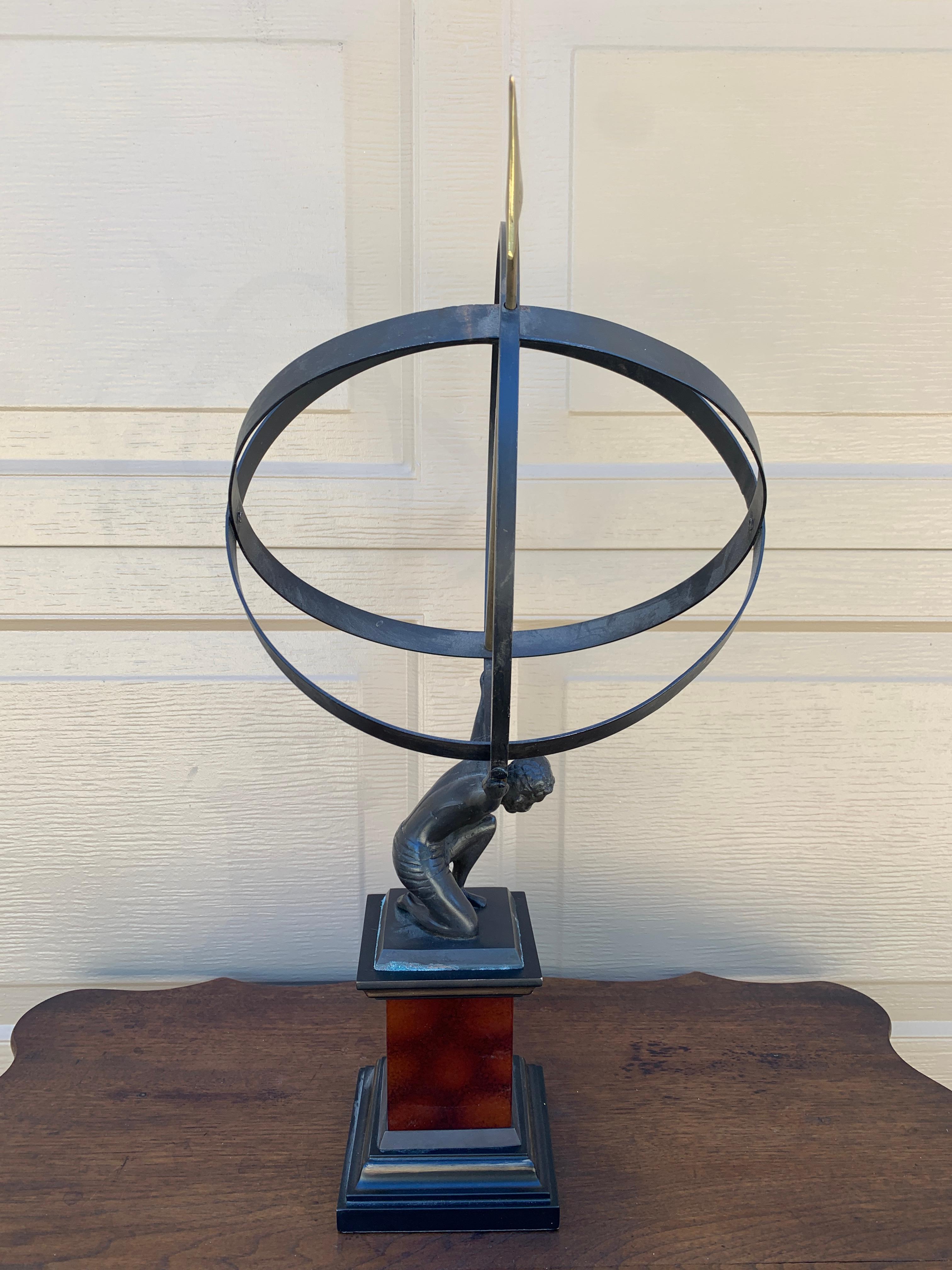 Vintage English Country Iron Garden Armillary Sundial Held by Atlas For Sale 8