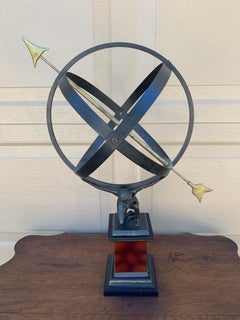 Vintage English Country Iron Armillary Sundial Held by Atlas