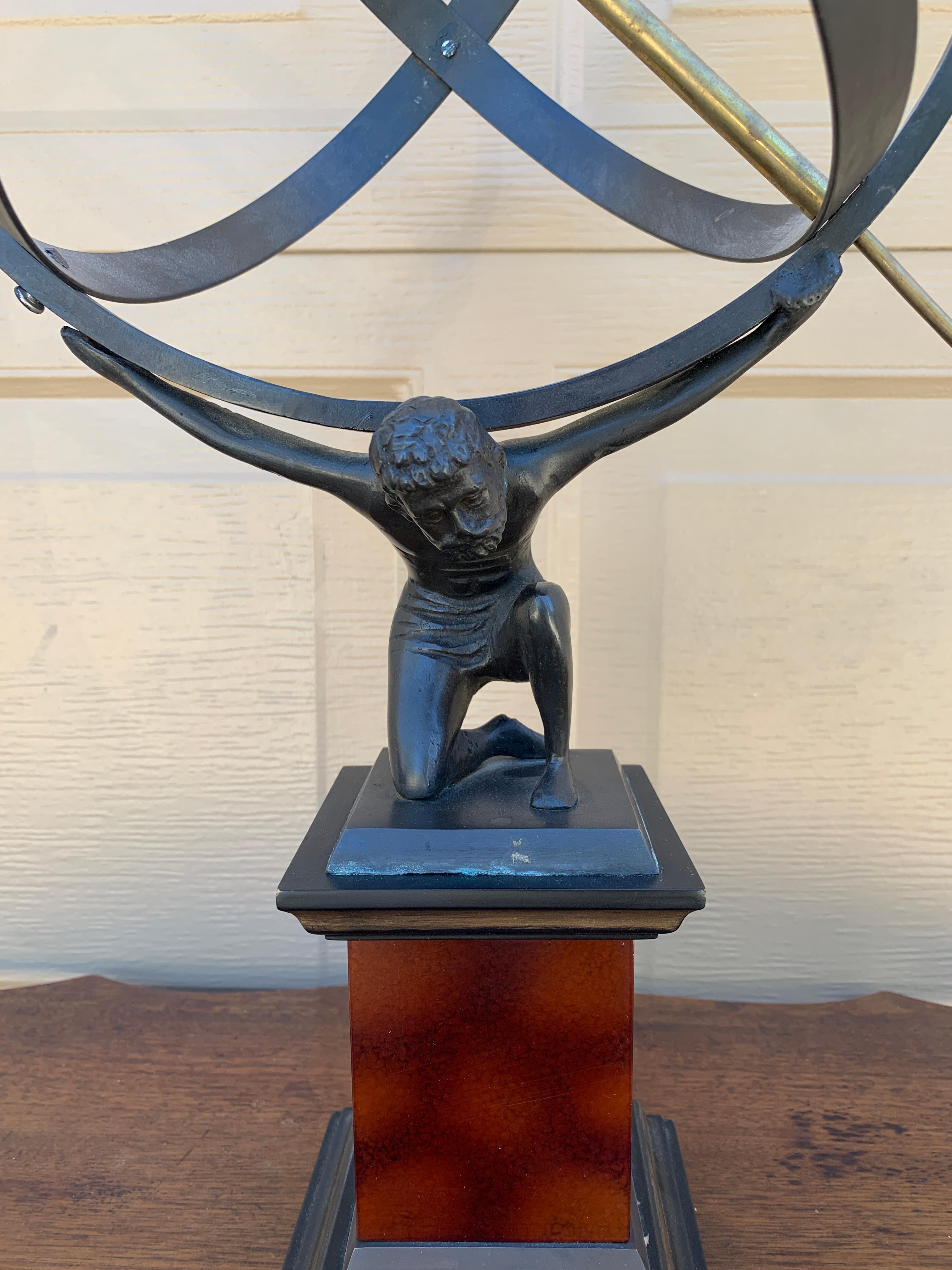 Vintage English Country Iron Garden Armillary Sundial Held by Atlas For Sale 3