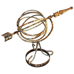 Vintage English Country Iron Garden Armillary Sundial- Outdoor Estate Decor