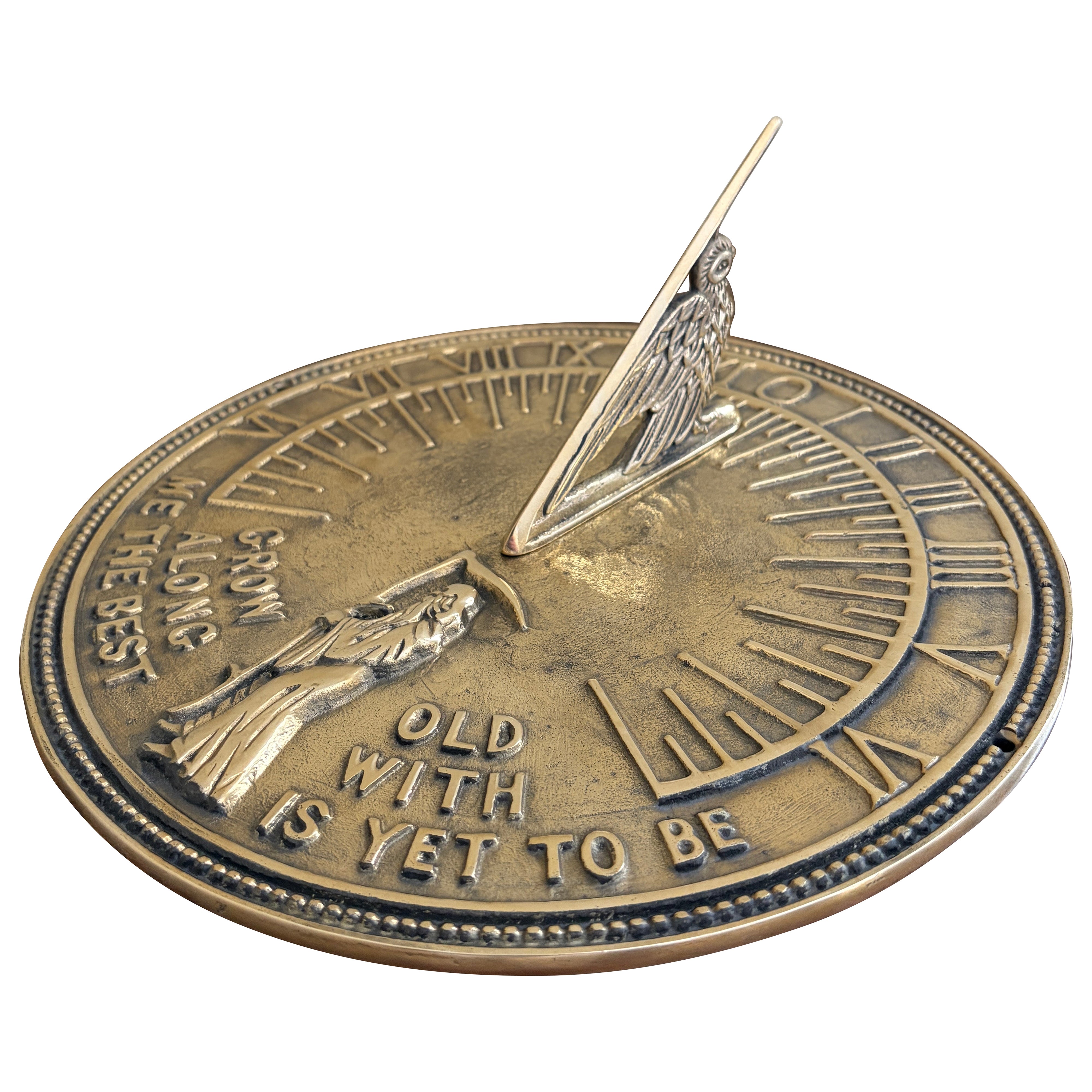 Vintage English Country Iron Garden Sundial "Grow Old Along With Me" For Sale