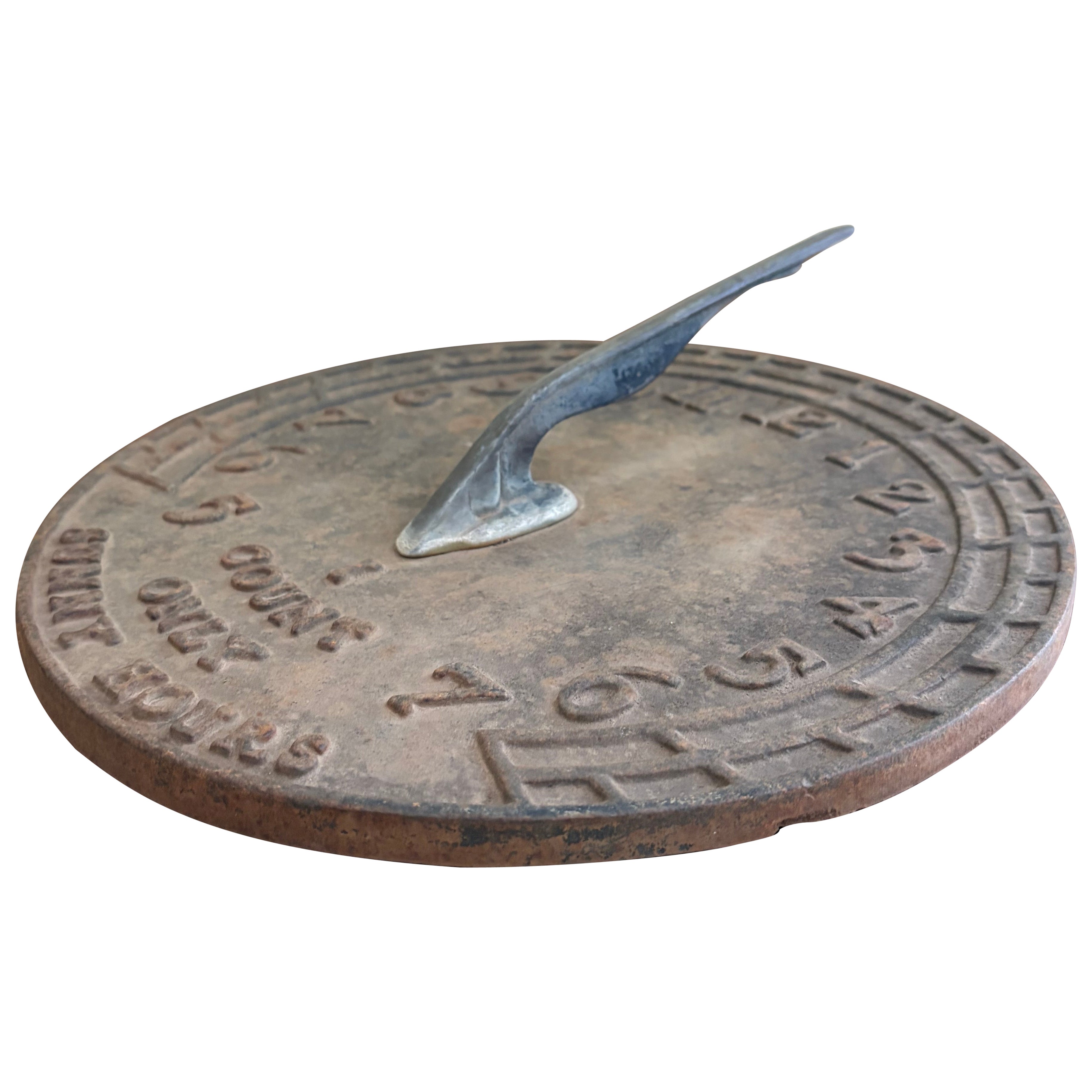 Reloj de sol inglés vintage de hierro para jardín "Sólo cuento las horas de sol"