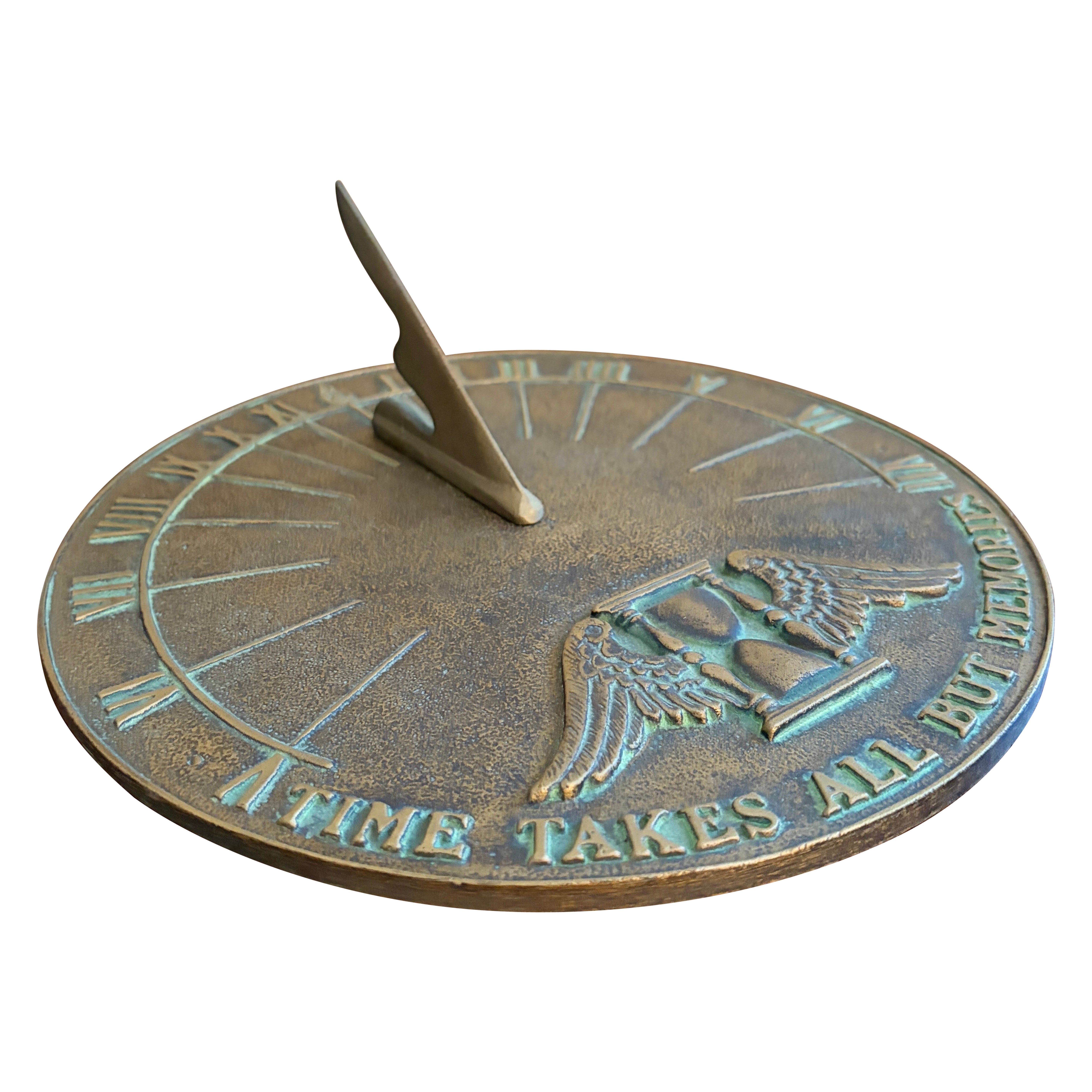 Meridiana da giardino inglese vintage in ferro "Il tempo porta via tutto, ma non i ricordi".