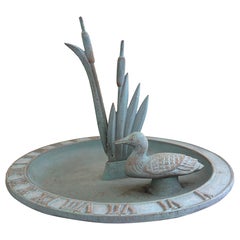 Vintage English Country Iron Garden Sundial With Duck- Outdoor Estate Decor