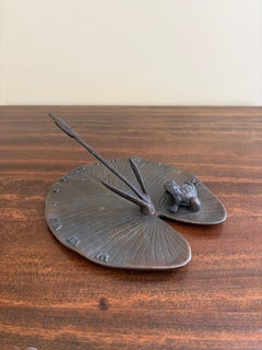 Vintage English Country Iron Garden Sundial with Frog on a Lily Pad