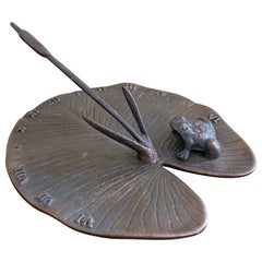 Vintage English Country Iron Garden Sundial with Frog on a Lily Pad