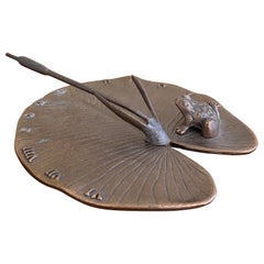 Vintage English Country Iron Garden Sundial with Frog on a Lily Pad